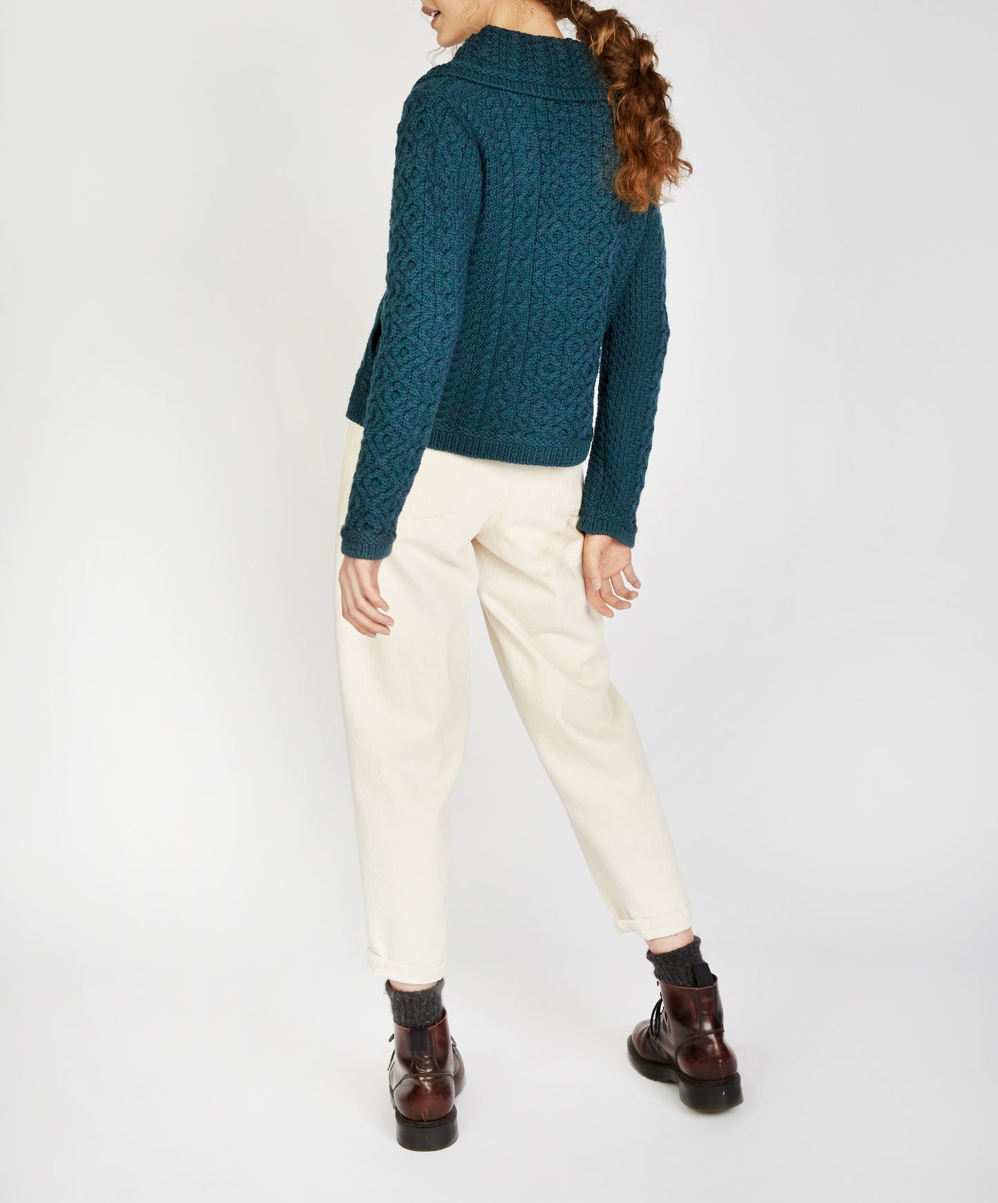 IrelandsEye Knitwear Willow Cropped Aran Cardigan in Atlantic Blue