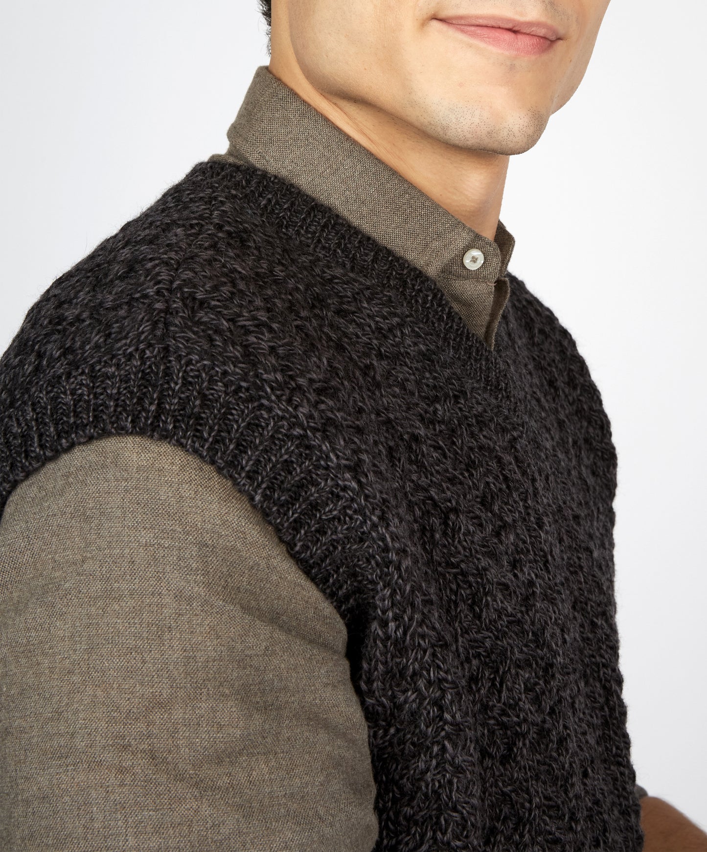 IrelandsEye Knitwear Mens Birch Aran V-Neck Vest Anthracite
