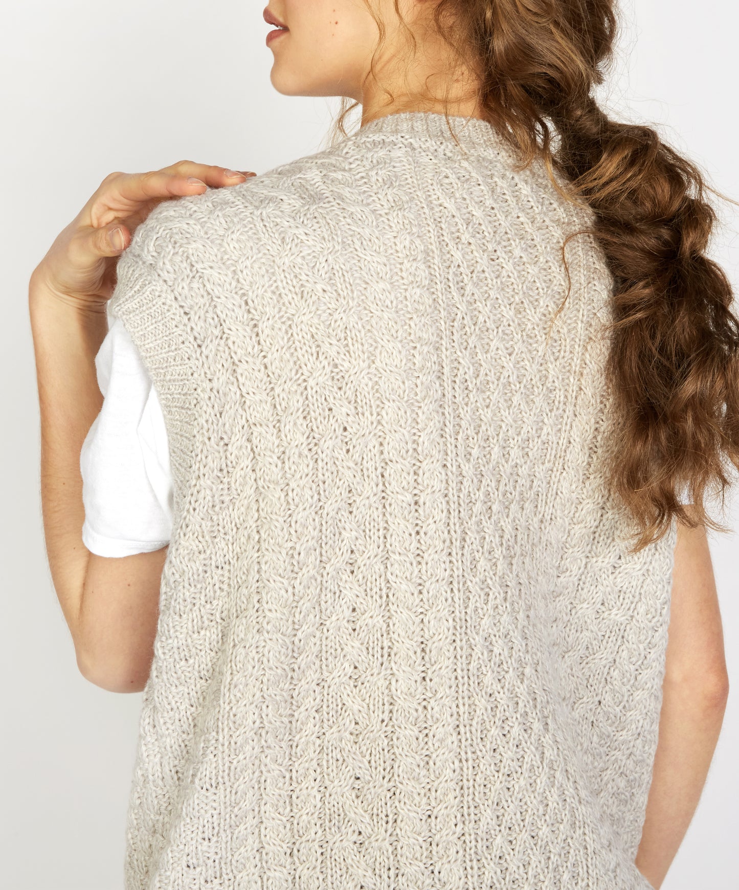 IrelandsEye Knitwear Womens Birch Aran V-Neck Vest in Silver Marl
