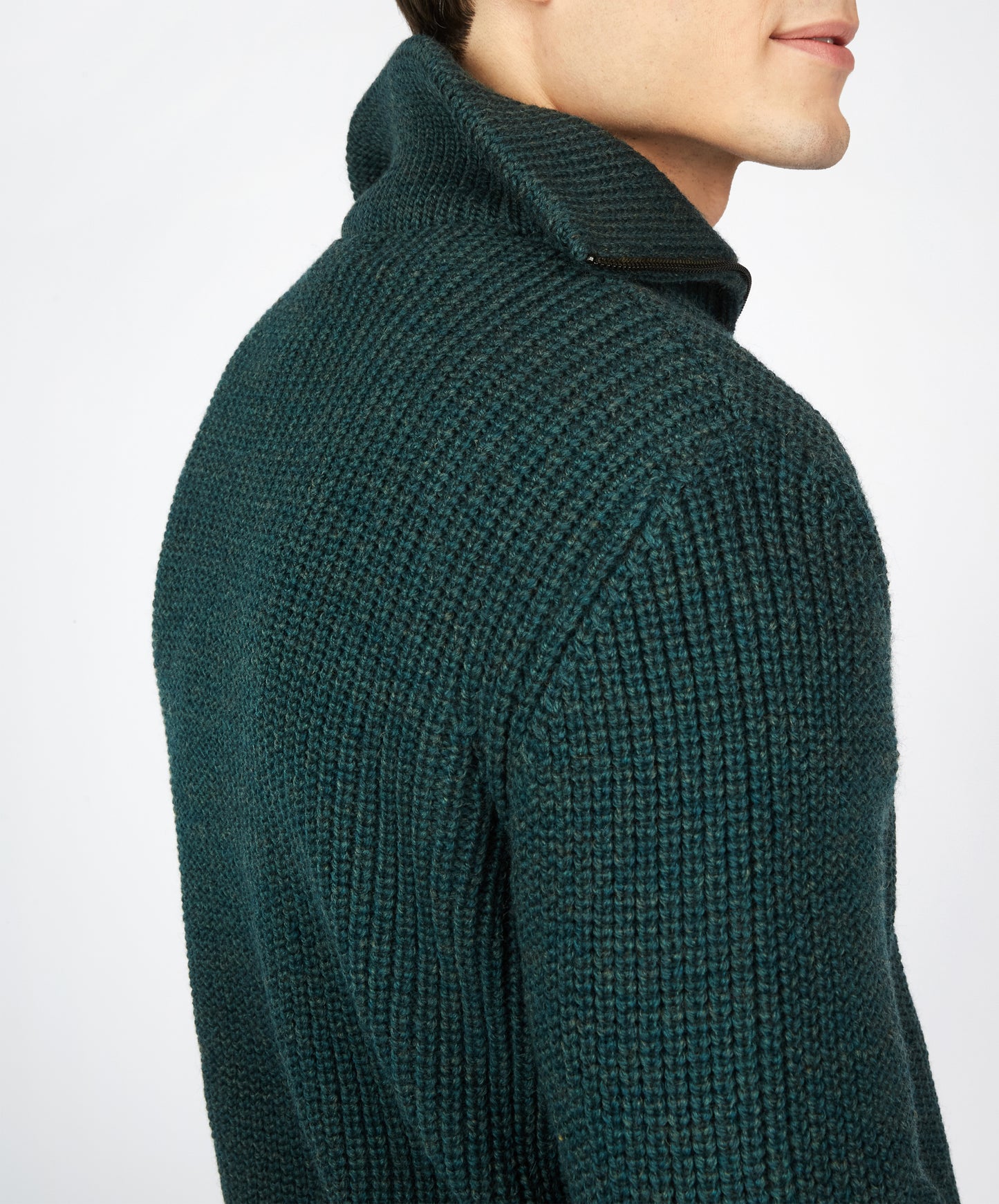 IrelandsEye Knitwear Owenroe Ribbed Troyer Sweater Evergreen