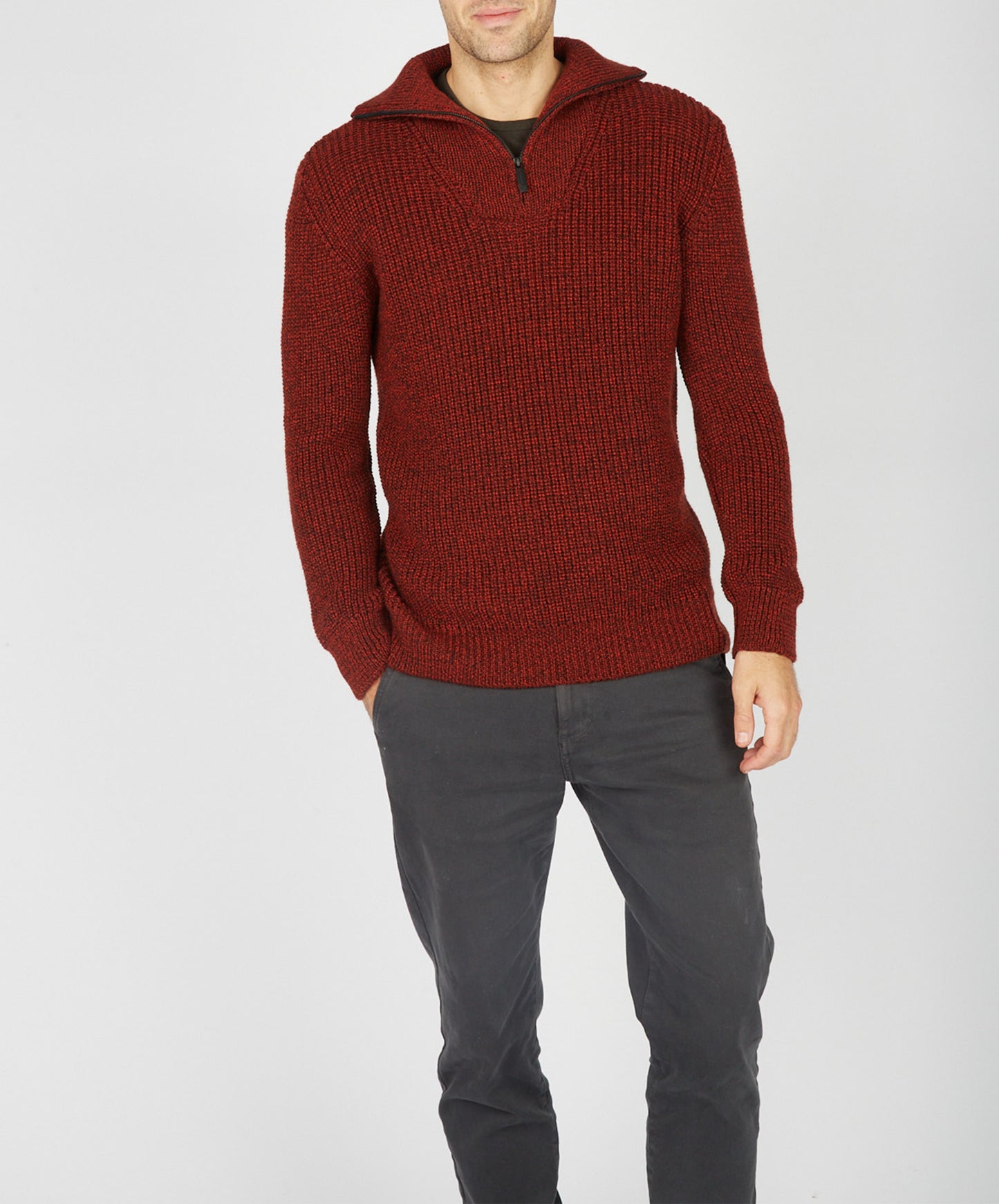 IrelandsEye Knitwear Owenroe Ribbed Troyer Sweater Sable Marl