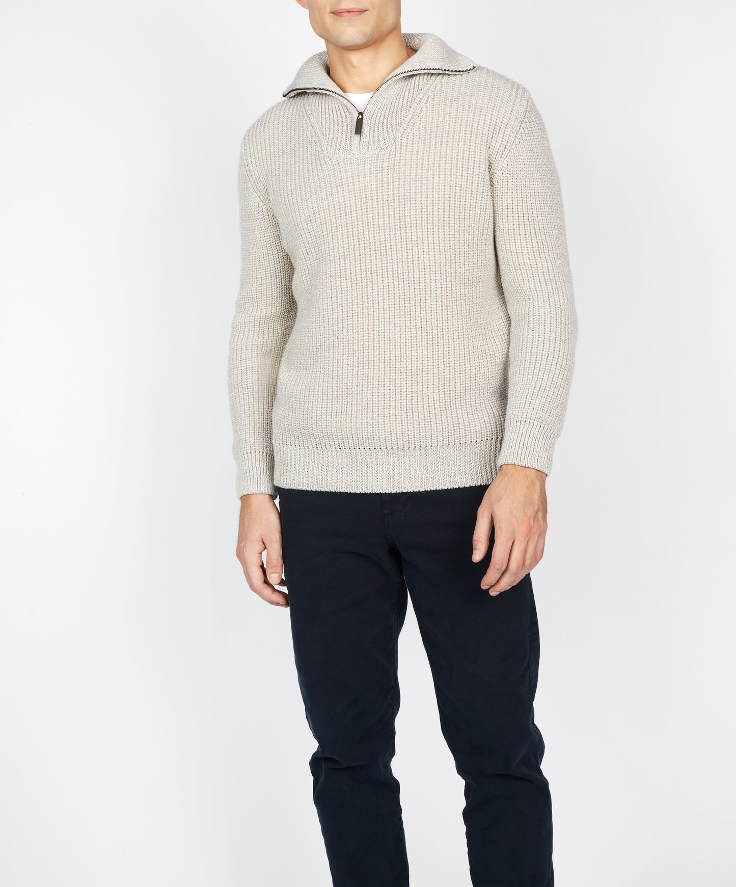 IrelandsEye Knitwear Owenroe Ribbed Troyer Sweater Silver Marl