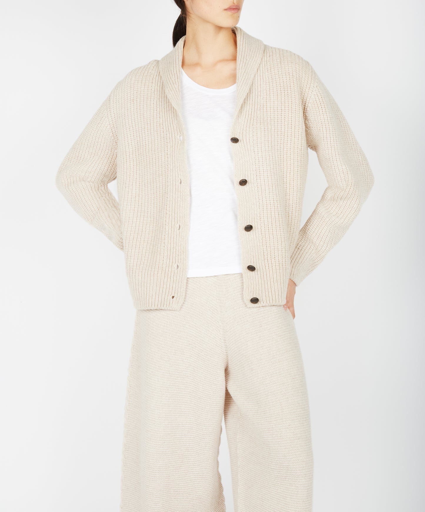 IrelandsEye Knitwear Robin Shawl Cardigan Bone