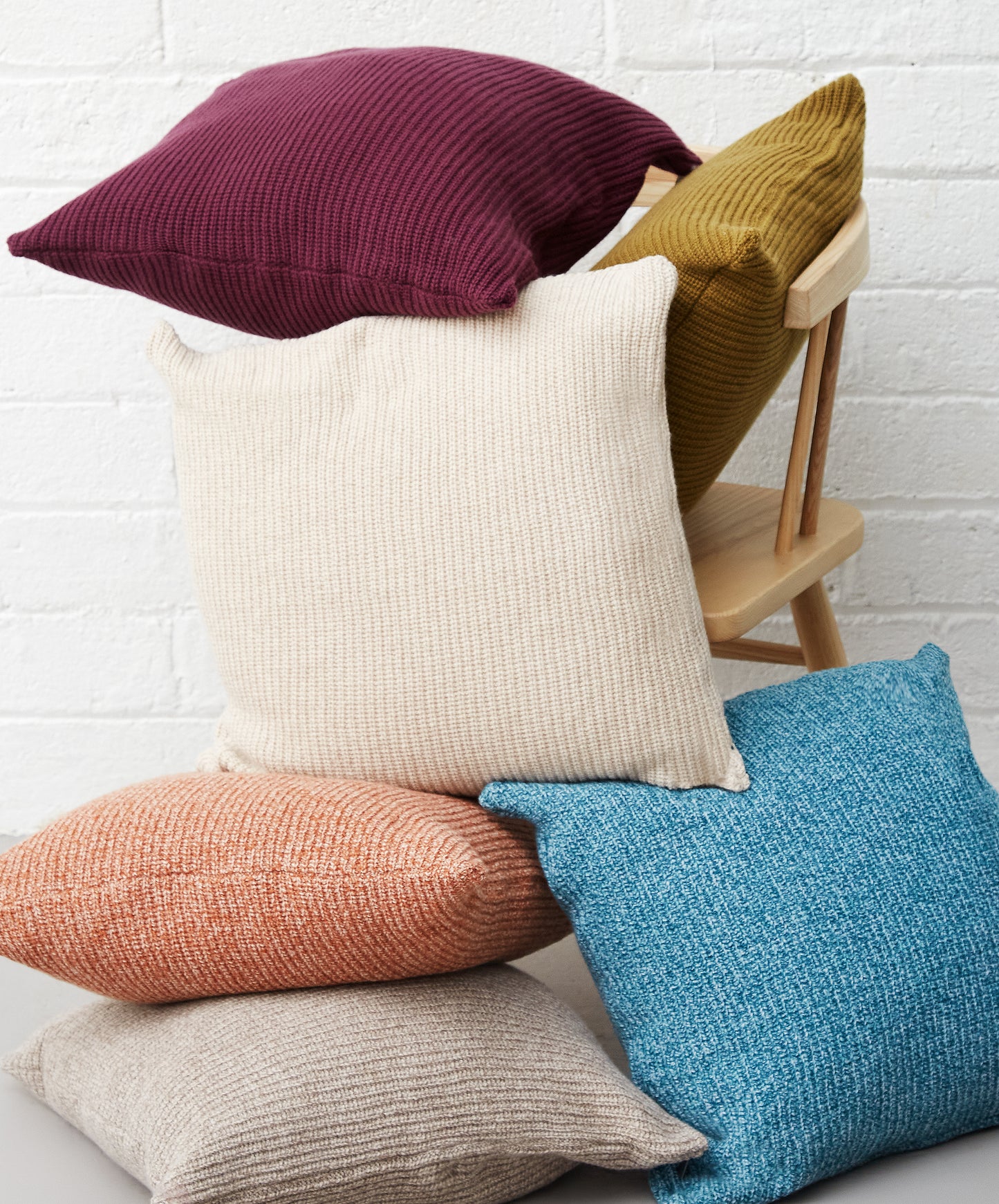 IrelandsEye Knitwear Havilah Cushion Cover Bone, Cedar Marl, Currant, Eggshell, Khaki and Larimar