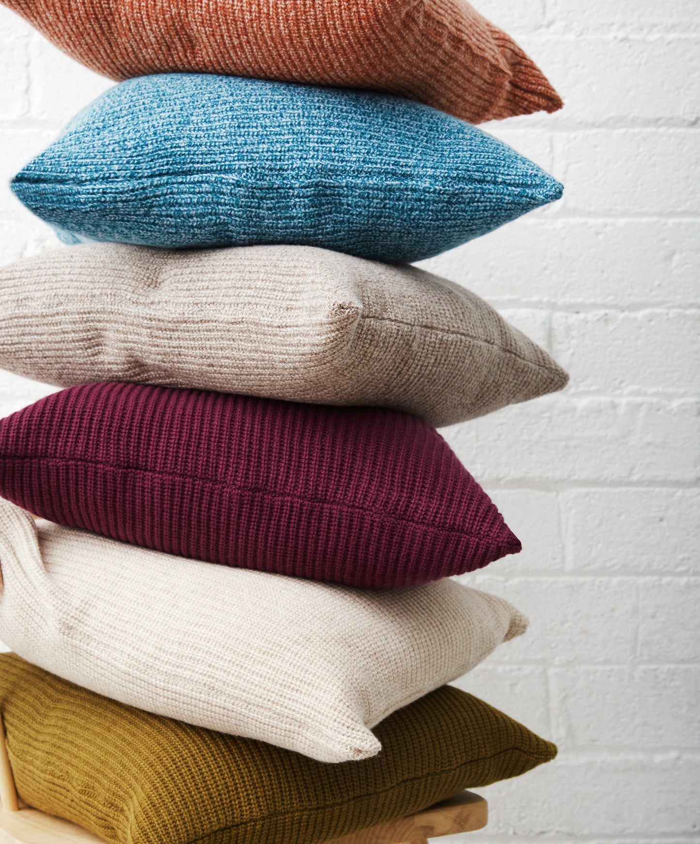 IrelandsEye Knitwear Havilah Cushion Cover Bone, Cedar Marl, Currant, Eggshell, Khaki and Larimar