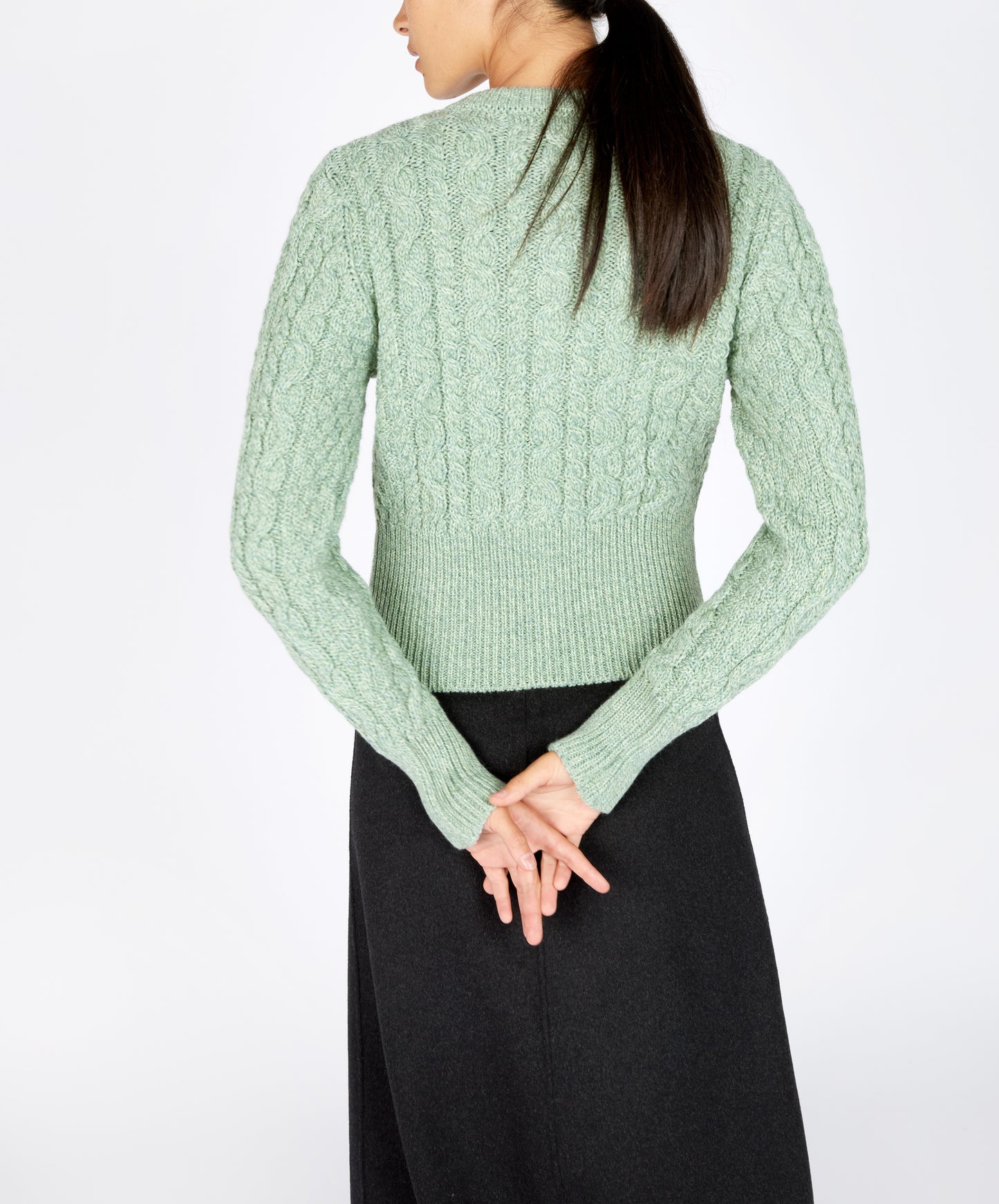 IrelandsEye Knitwear The 'Elva' Cropped Cardigan Sage Marl