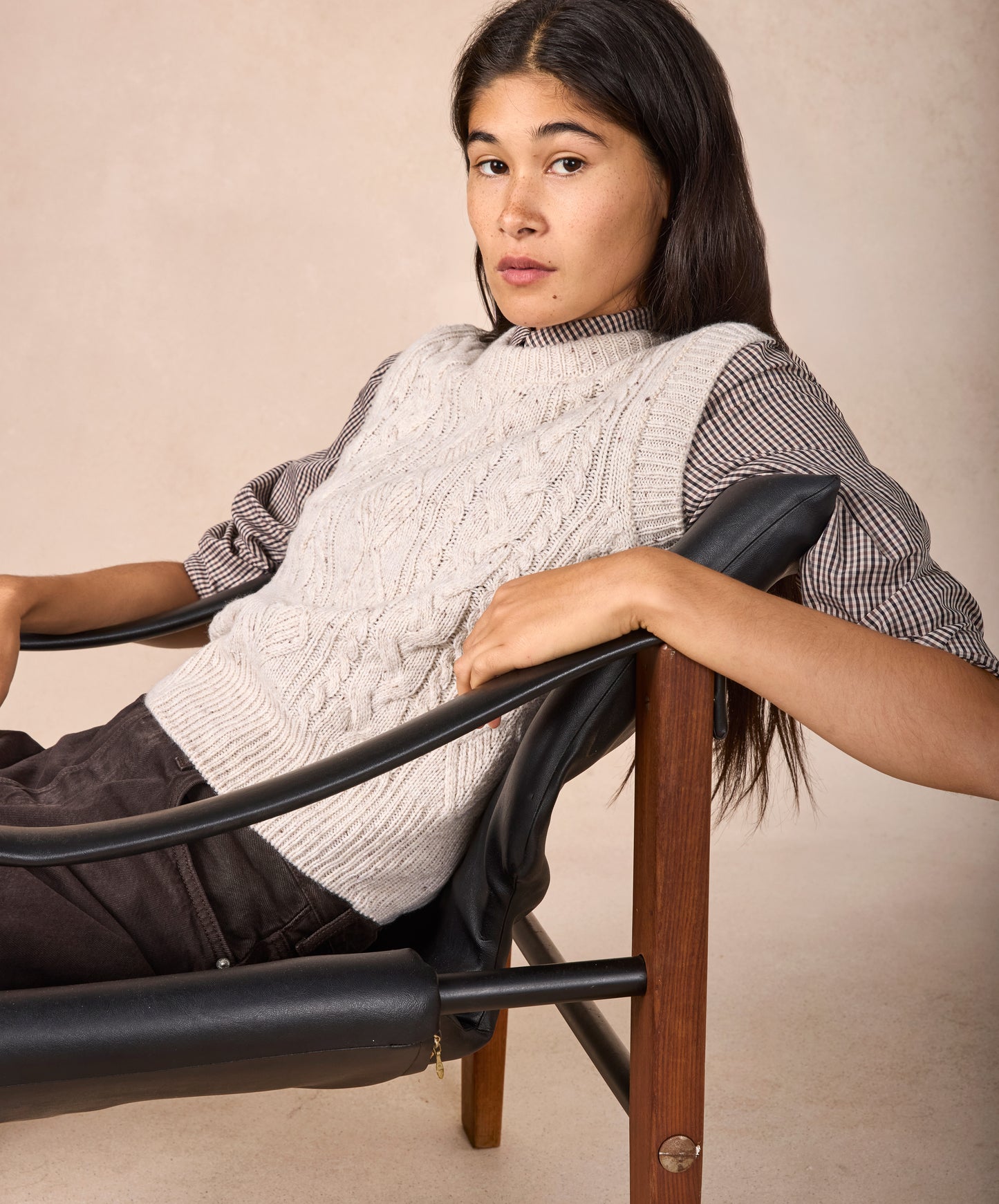 IrelandsEye Knitwear The 'Callie' Cable Vest Chalkstone