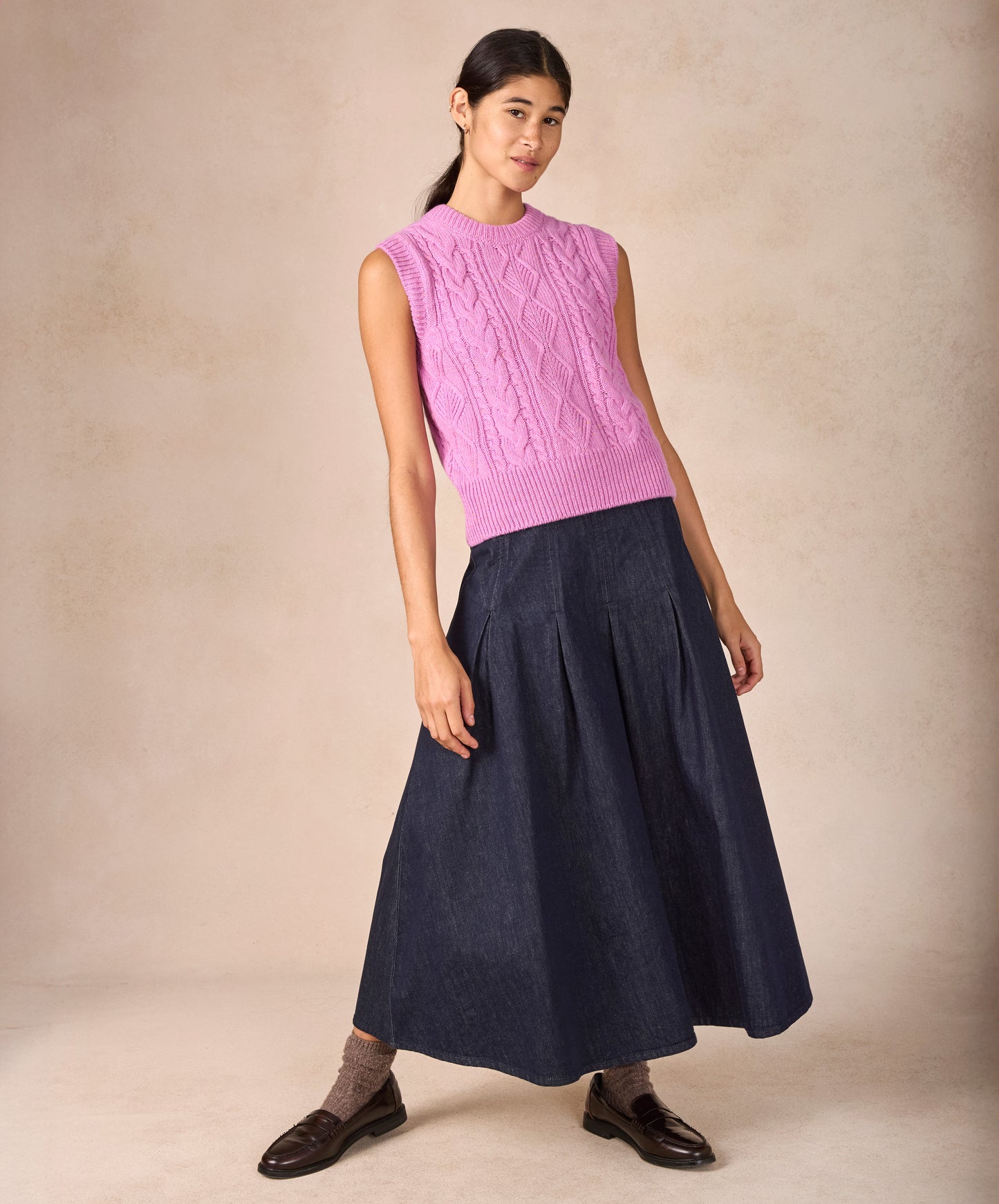 IrelandsEye Knitwear The 'Callie' Cable Vest Heather