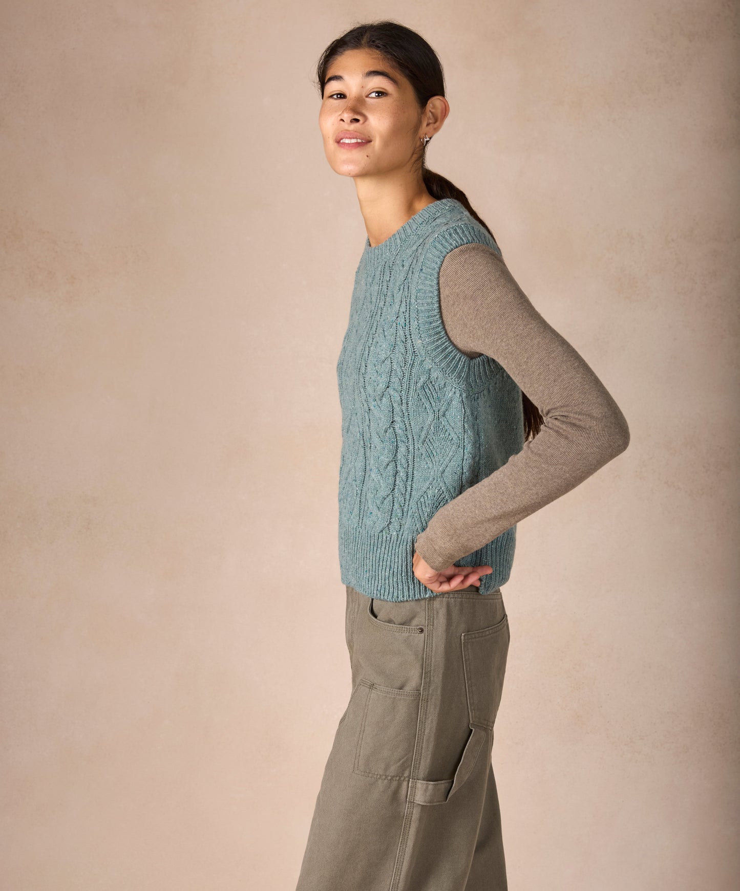 IrelandsEye Knitwear The 'Callie' Cable Vest Ocean Mist