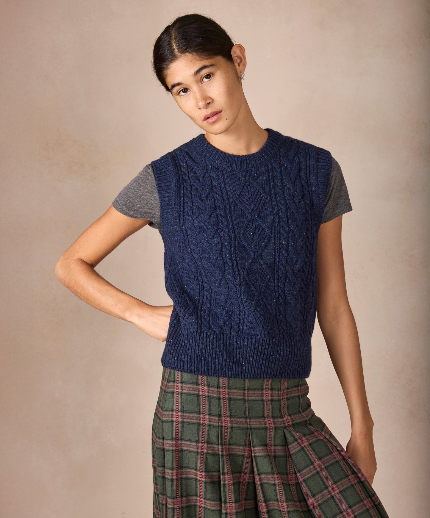 IrelandsEye Knitwear The 'Callie' Cable Vest Rich Navy