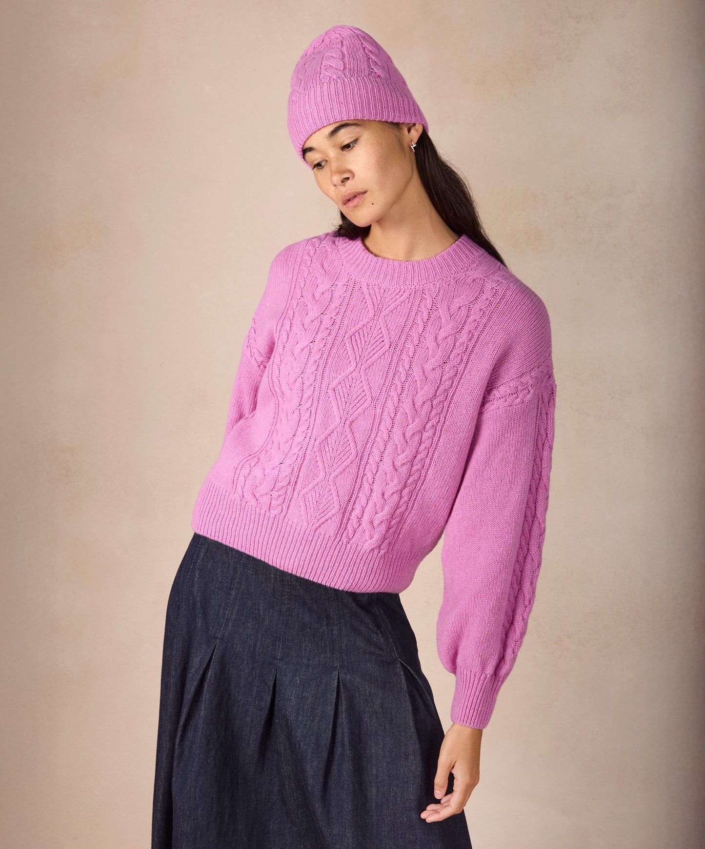 IrelandsEye Knitwear The 'Eva' Cable Crew Neck Heather