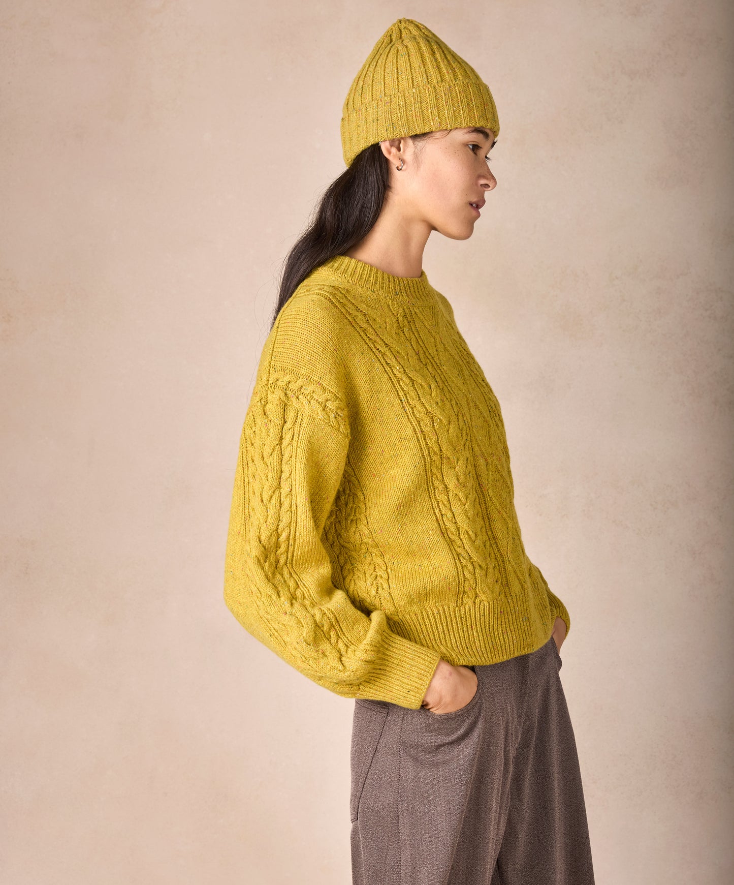 IrelandsEye Knitwear The 'Eva' Cable Crew Neck Lichen