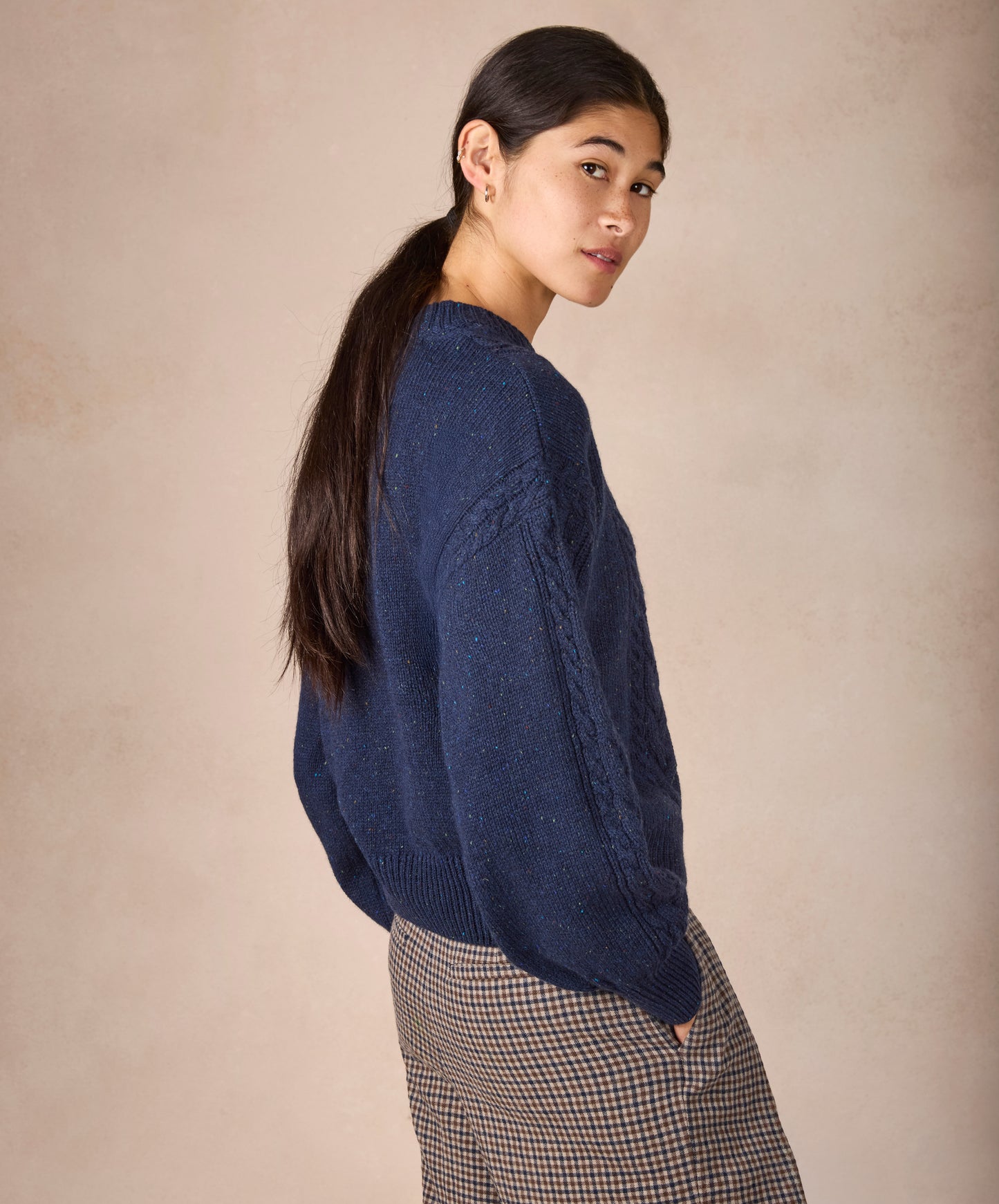 IrelandsEye Knitwear The 'Eva' Cable Crew Neck Rich Navy