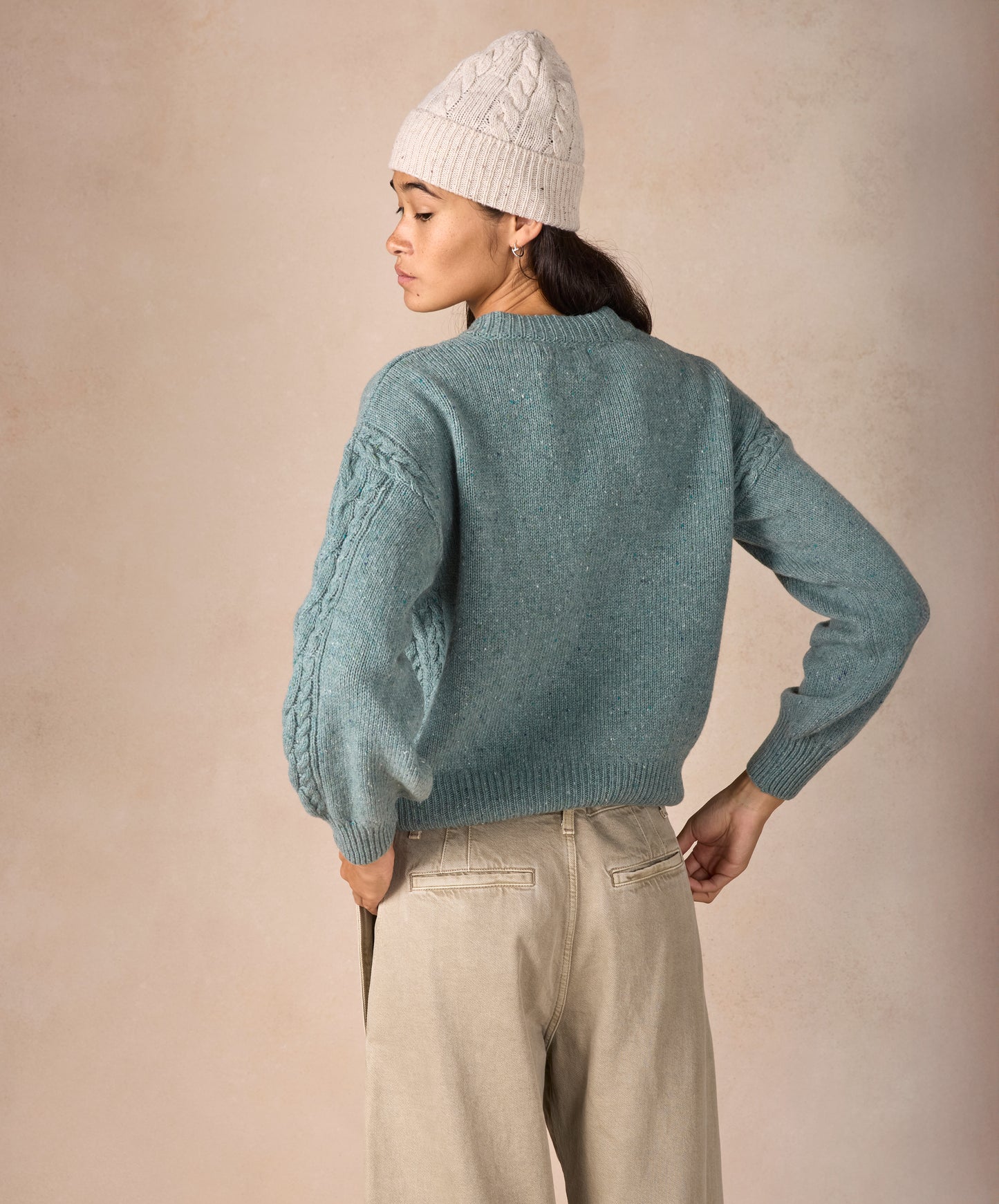 IrelandsEye Knitwear The 'Eva' Cable Crew Neck Ocean Mist