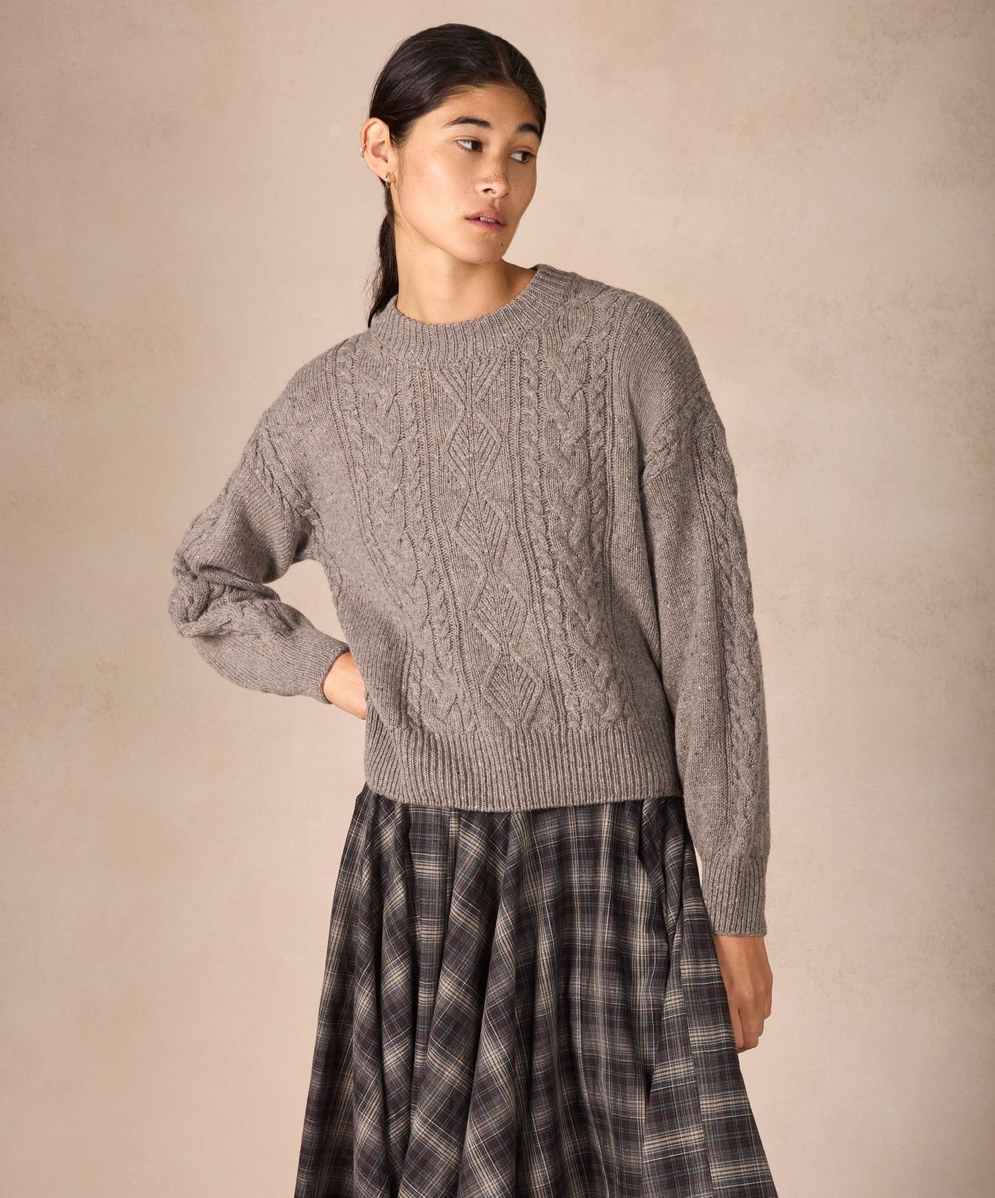 IrelandsEye Knitwear The 'Eva' Cable Crew Neck Rocky Ground