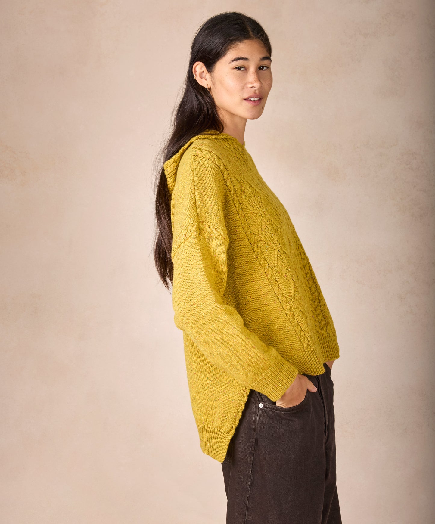 IrelandsEye Knitwear The 'Ada' Cable Hoodie Lichen