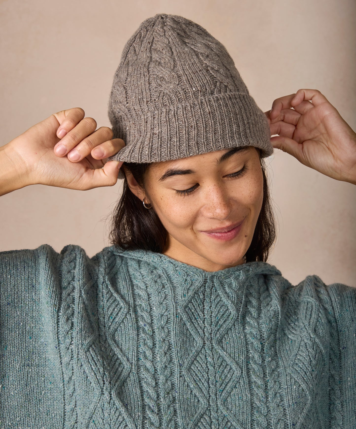 IrelandsEye Knitwear The 'Ada' Cable Hoodie Ocean Mist