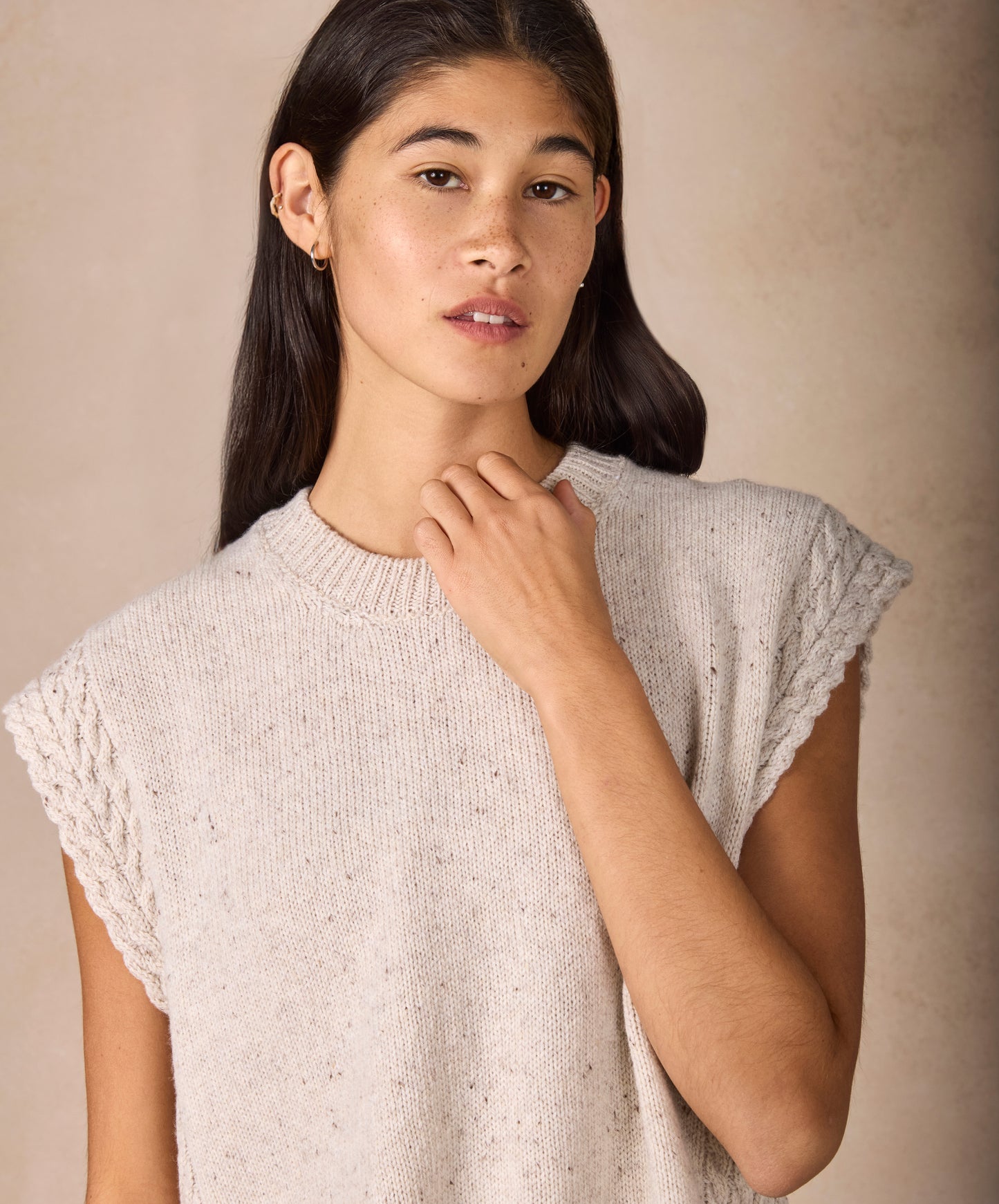 IrelandsEye Knitwear The 'Orla' Cable Vest Chalkstone