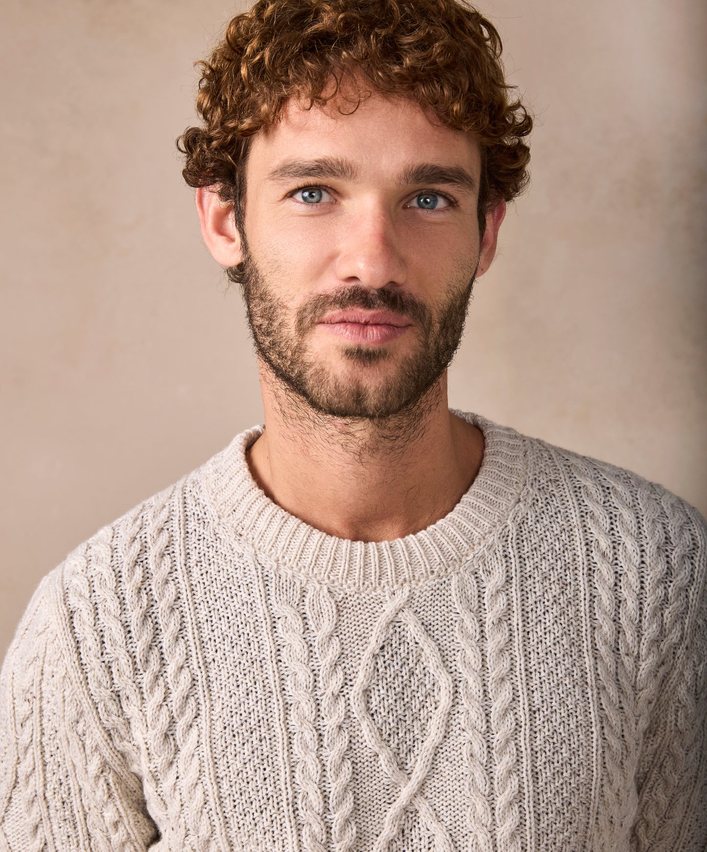 The Carraroe Cashmere Cable Crew Neck Jumper Chalkstone