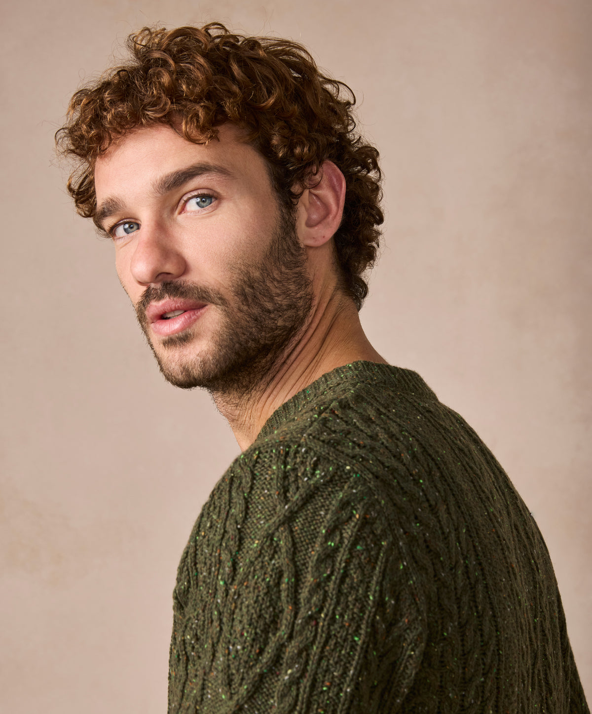 The Carraroe Cashmere Cable Crew Neck Jumper Loden