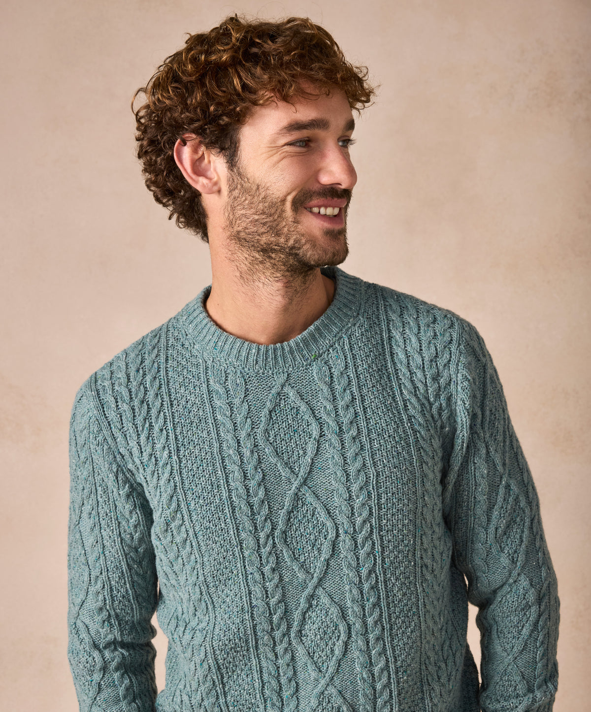 The Carraroe Cashmere Cable Crew Neck Jumper Ocean Mist