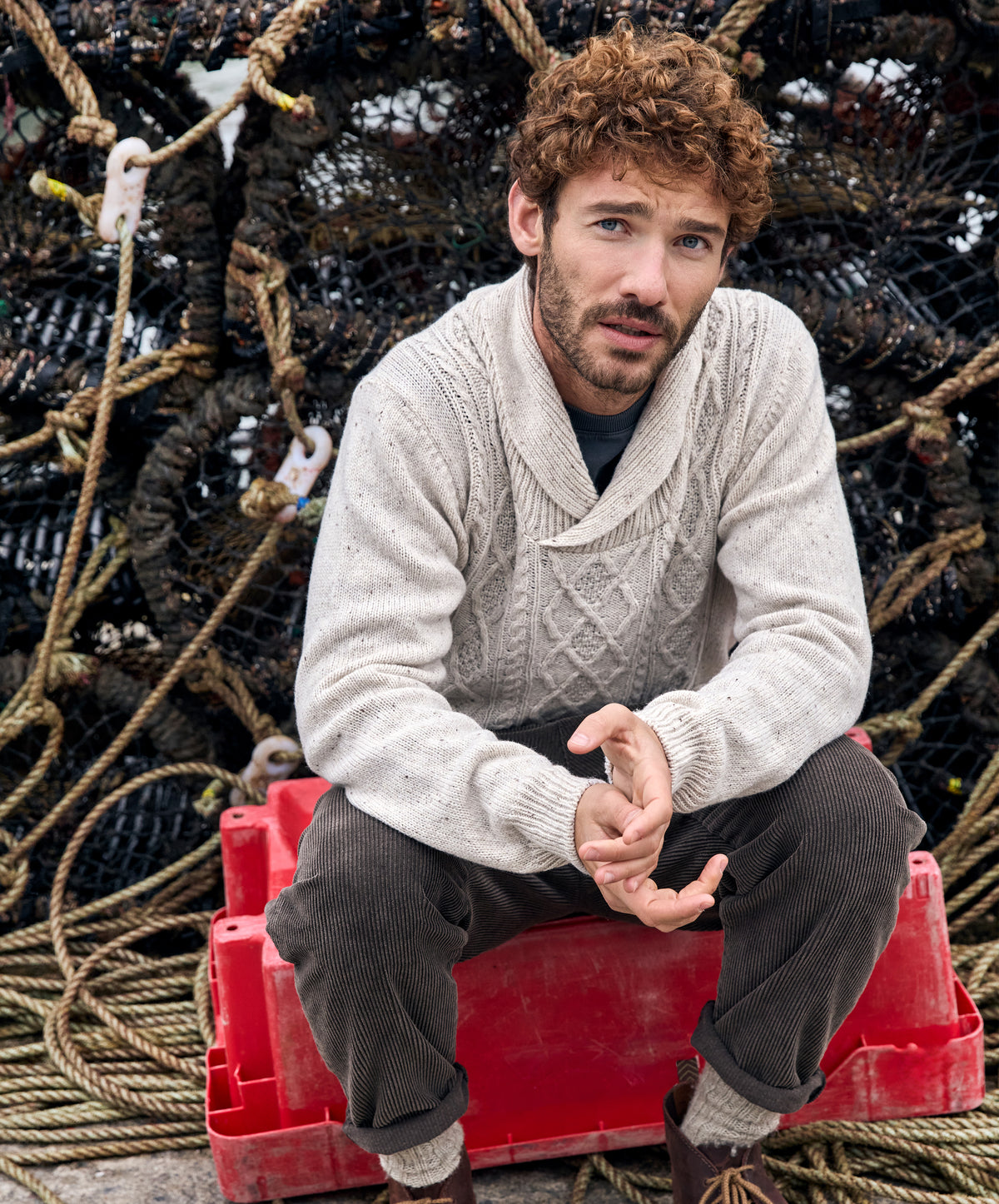 The Salthill Cashmere Shawl Neck Sweater Chalkstone