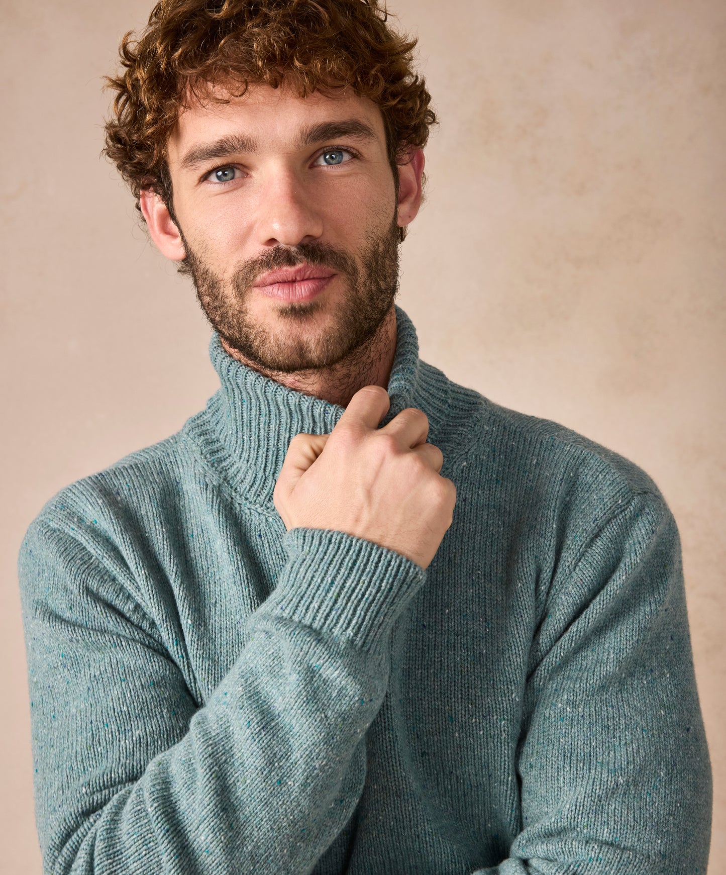 The Portlaw Cashmere Polo Neck Jumper Ocean Mist