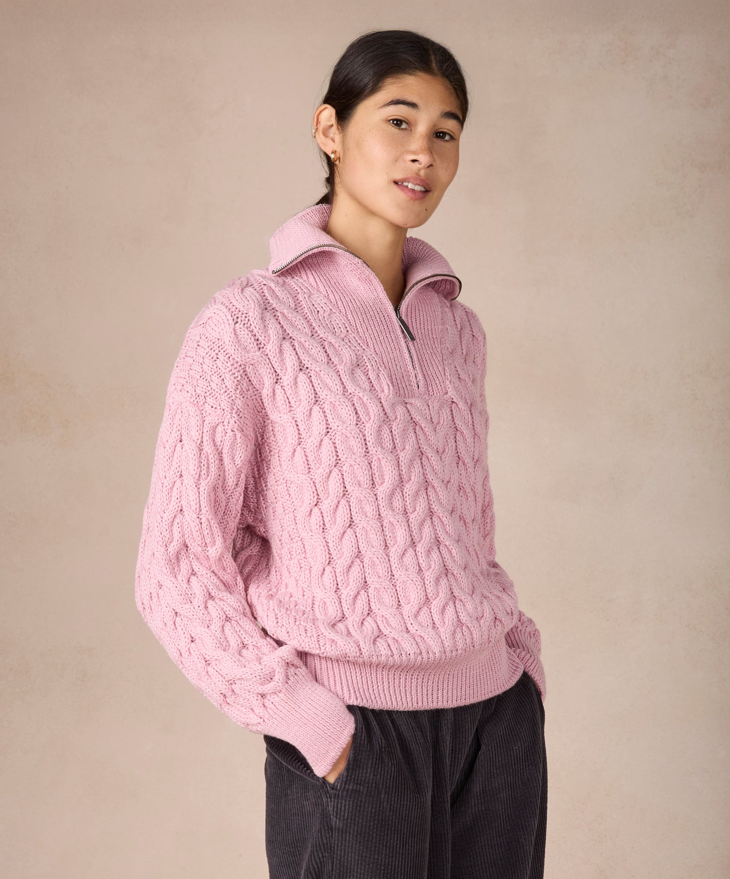 IrelandsEye Knitwear The 'Jessica' Cropped Aran Troyer Sage Marl