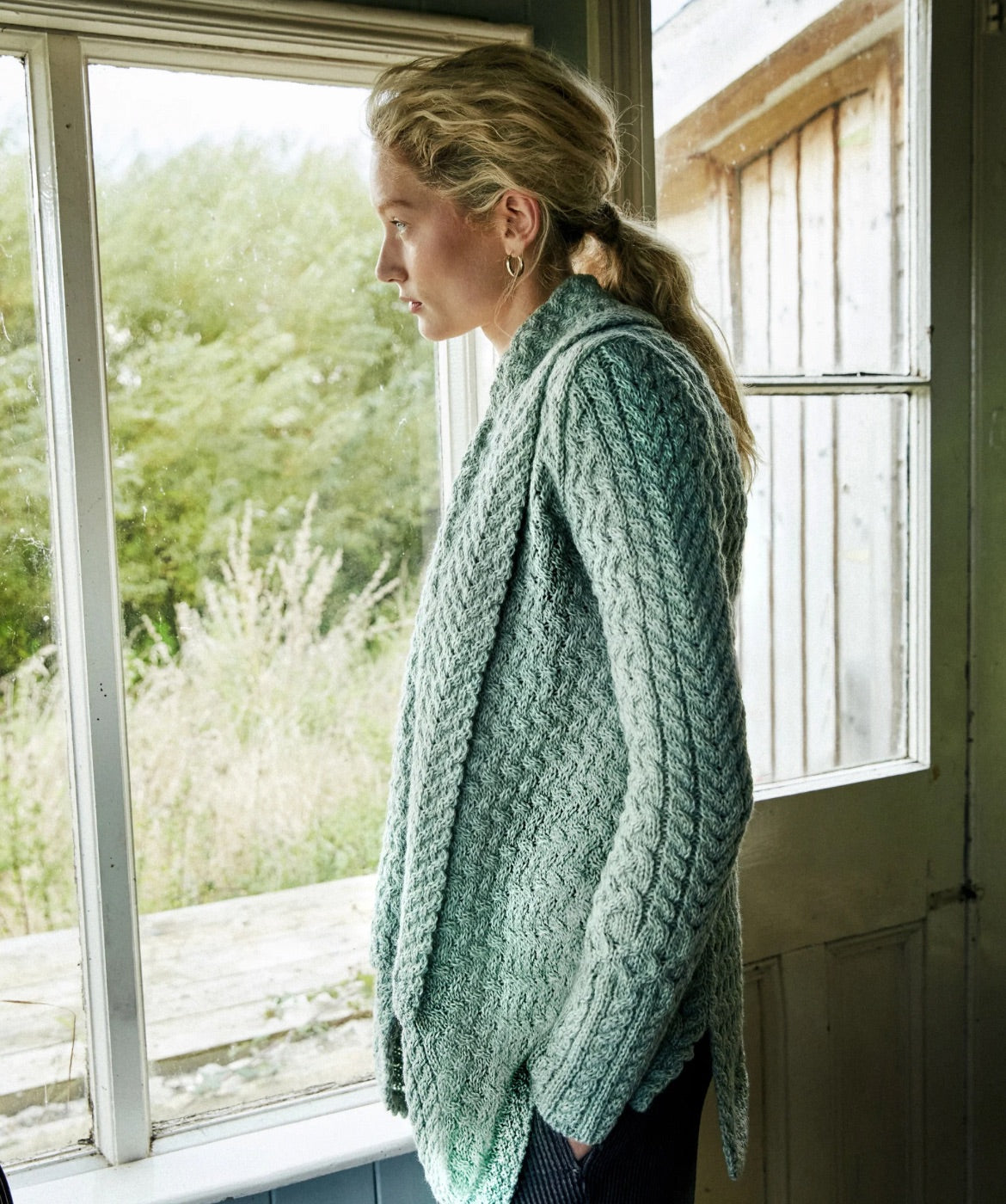 IrelandsEye Knitwear Waterfall Cardigan Sage Marl