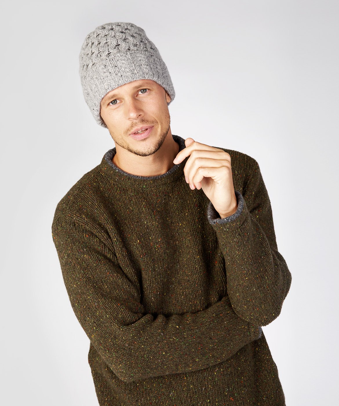 Luxe Aran Hat Light Grey