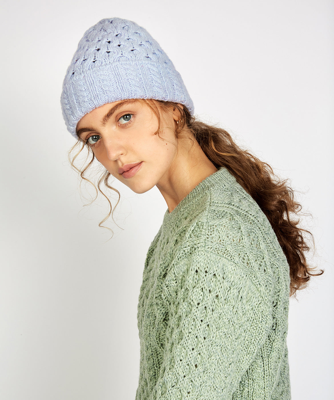 IrelandsEye Knitwear Luxe Aran Hat Powder Blue