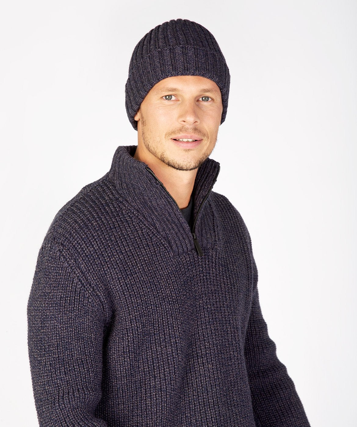 Ribbed Merino Hat Navy Marl
