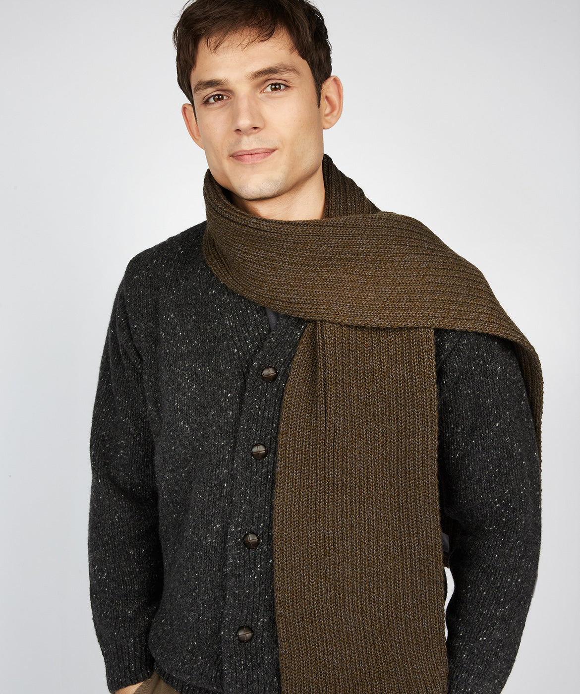 IrelandsEye Knitwear Ribbed Merino Scarf Forest Marl