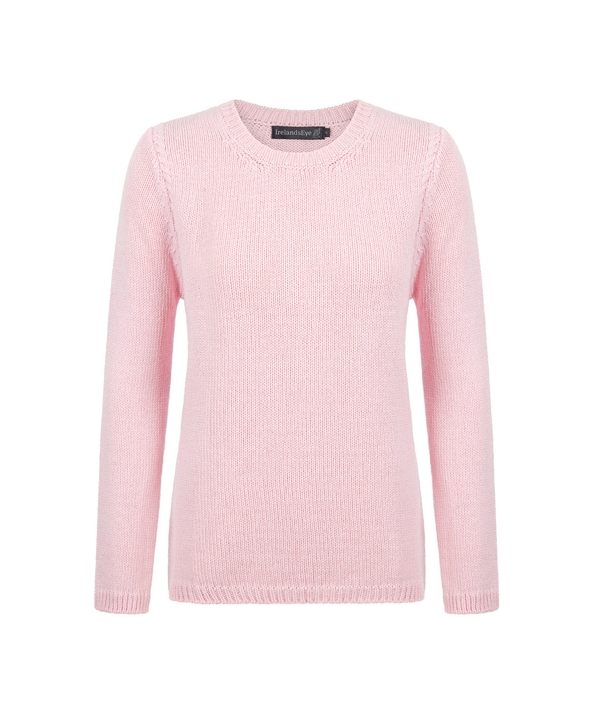 IrelandsEye Knitwear Womens Lahinch Jersey Cable Round Neck Sweater Cloud Pink