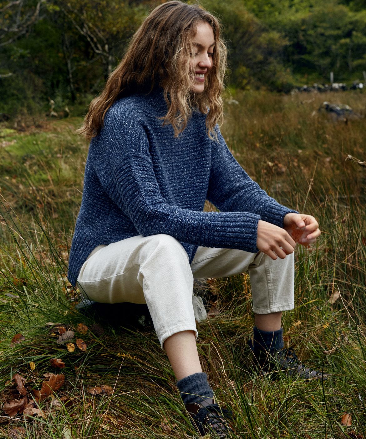 IrelandsEye Knitwear ‘Iris’ Funnel Neck Sweater Dark Denim