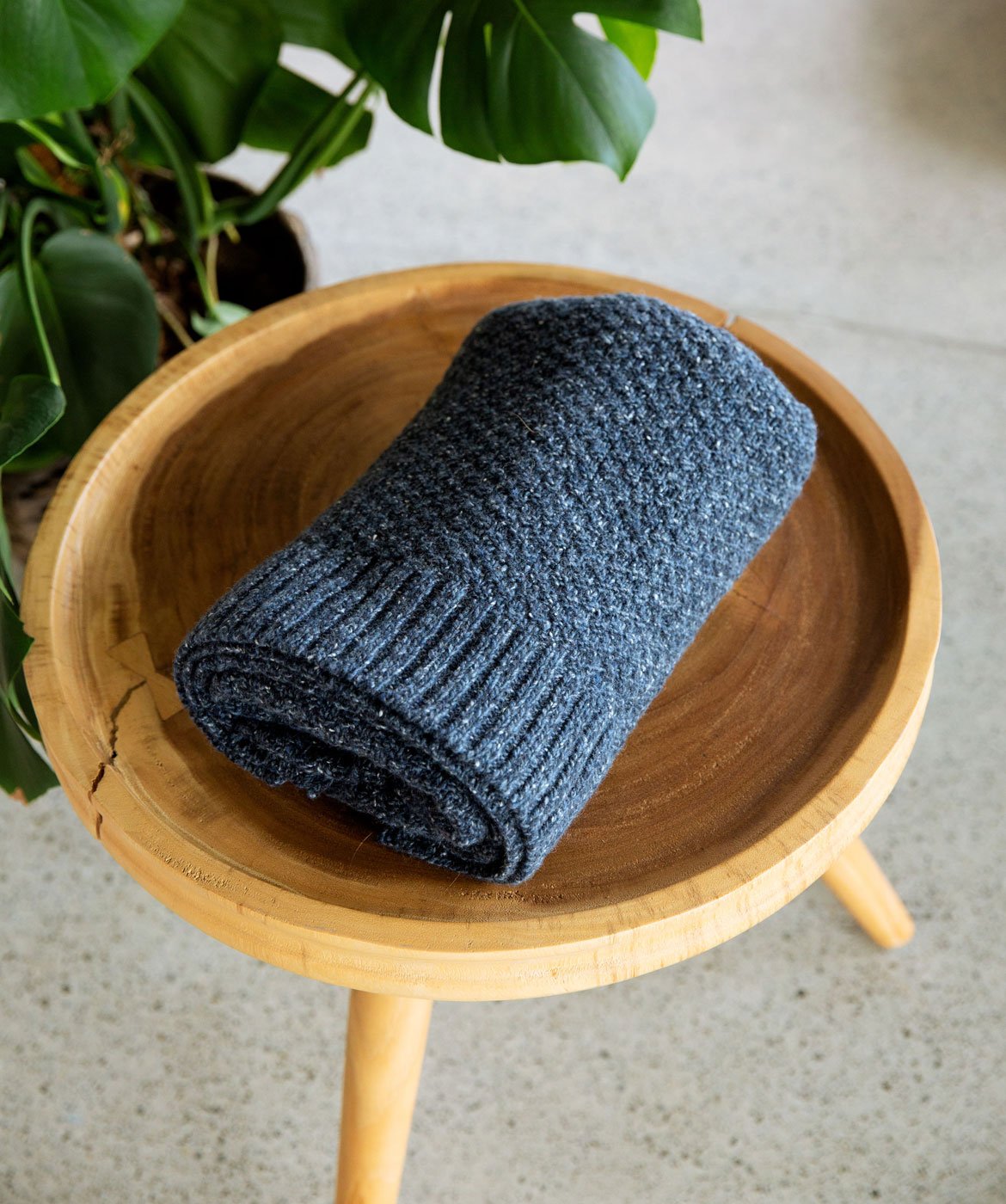 Moss Textured Wrap in Dark Denim Donegal Luxe Melange