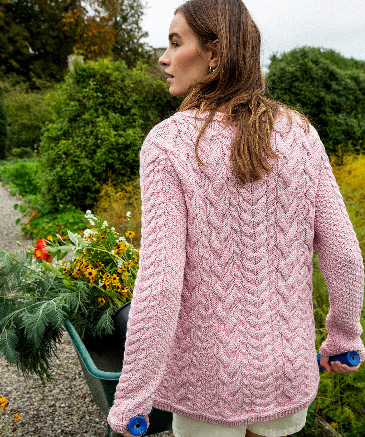 Primrose A-Line Cable Round Neck Sweater Pale Pink