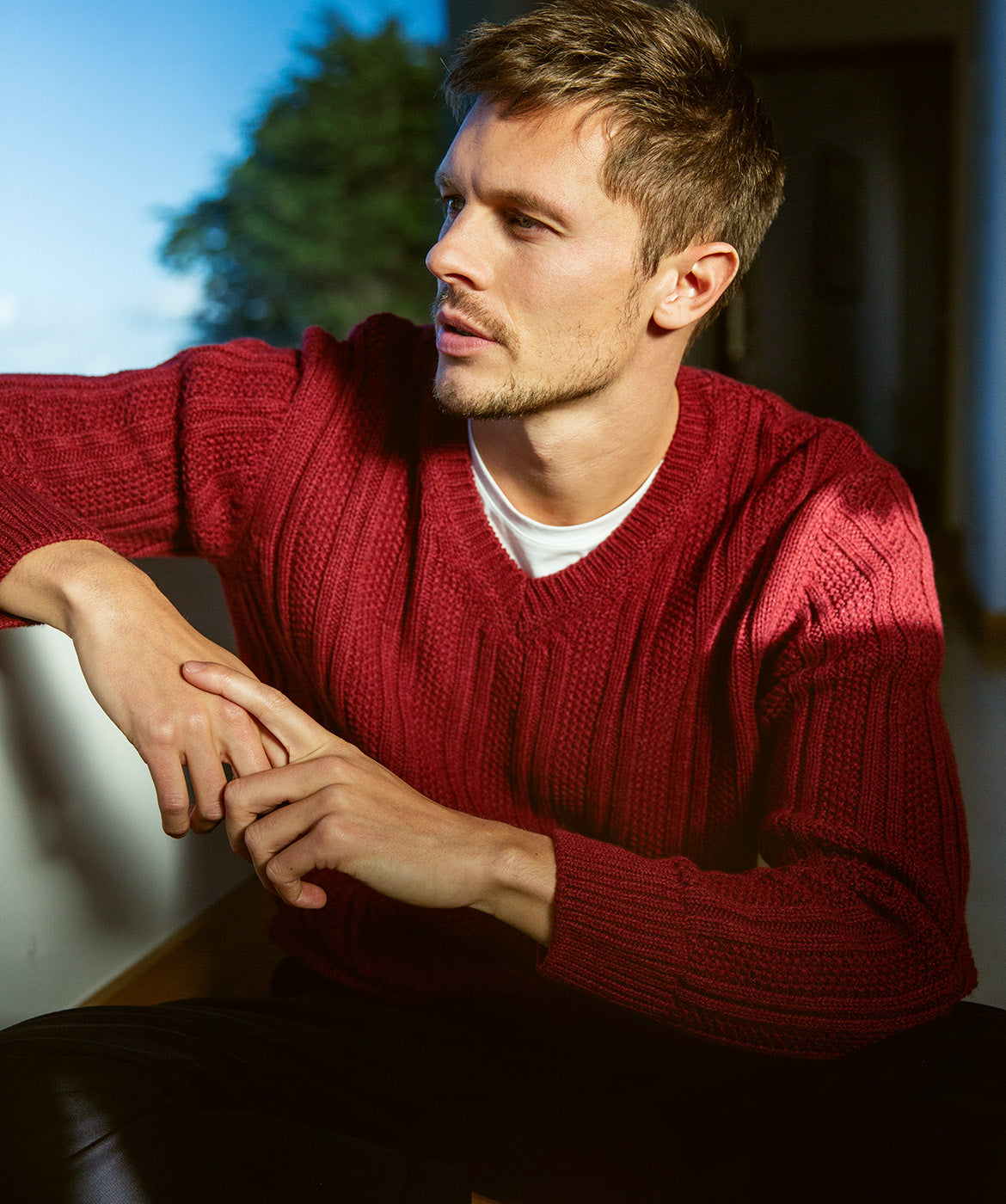 Moss Stripe V-Neck Sweater Sunrise