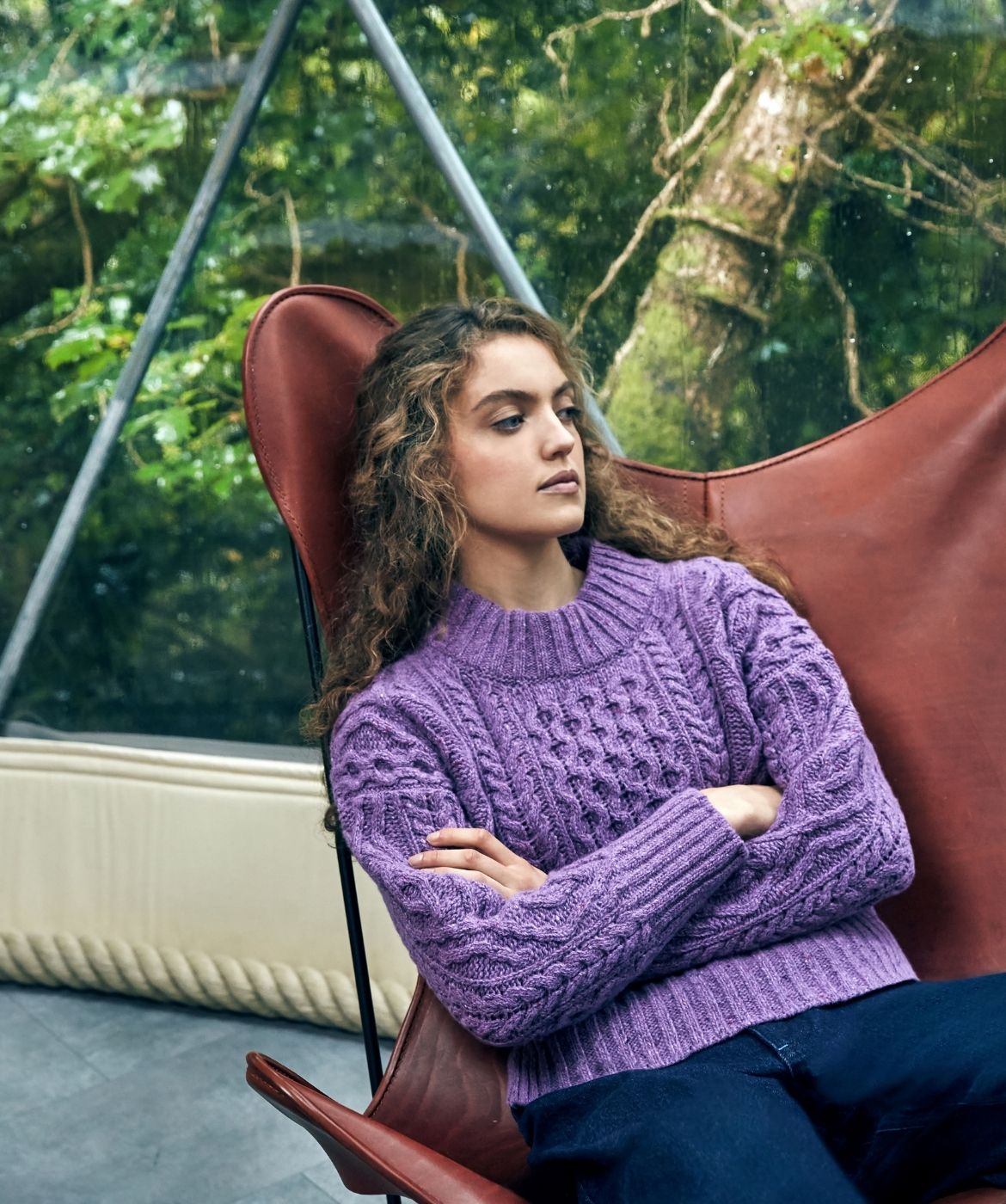 IrelandsEye Knitwear Liberty Diamond Crew Neck Sweater in Orchid Wool Cashmere