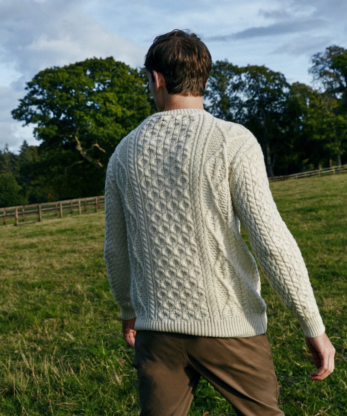 IrelandsEye Knitwear Men's Fearnóg Aran Crew Neck Sweater Natural