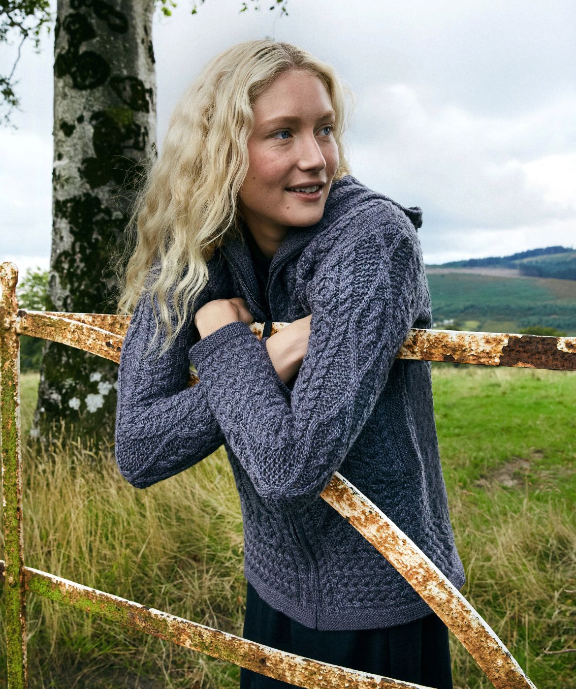 IrelandsEye Knitwear Women's Ash Aran Zipped Hooded Jacket Steel Marl