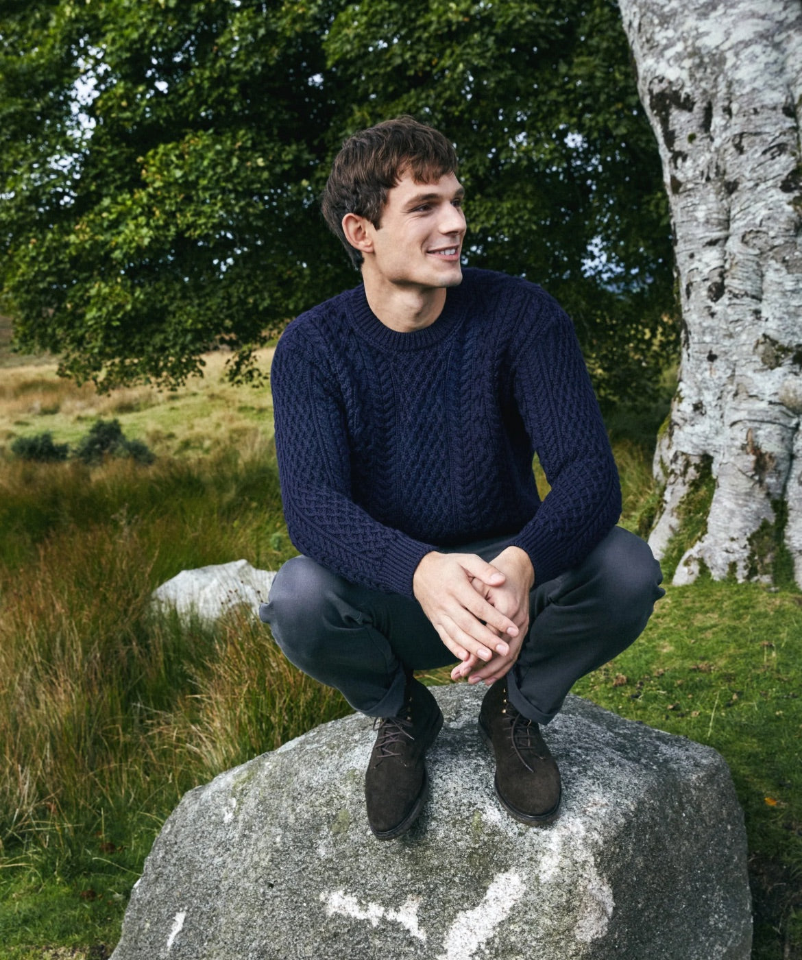 IrelandsEye Knitwear Cuileann Aran Crew Neck Sweater Navy