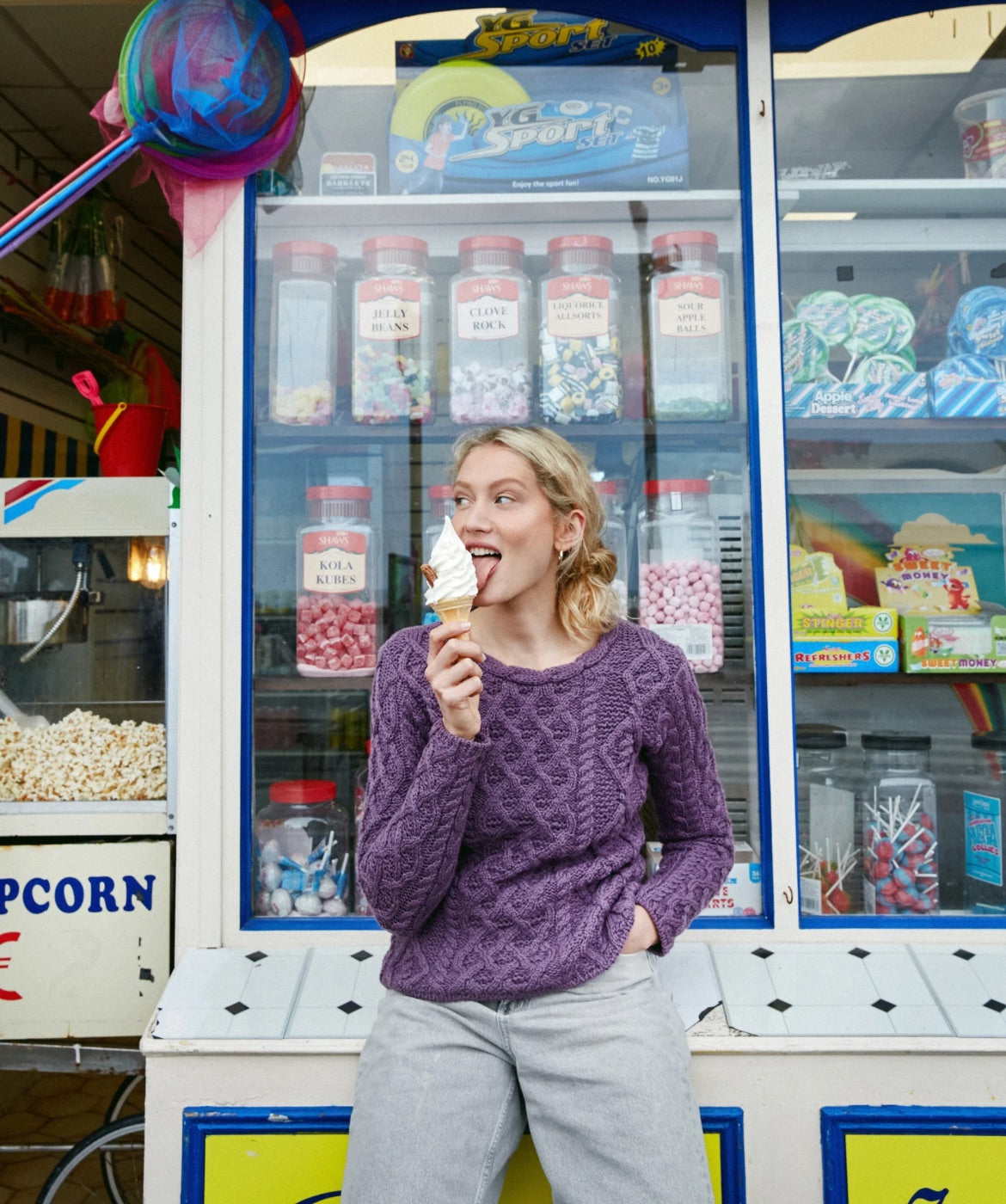 IrelandsEye Knitwear Lambay Lattice Cable Aran Sweater Warm Lavender