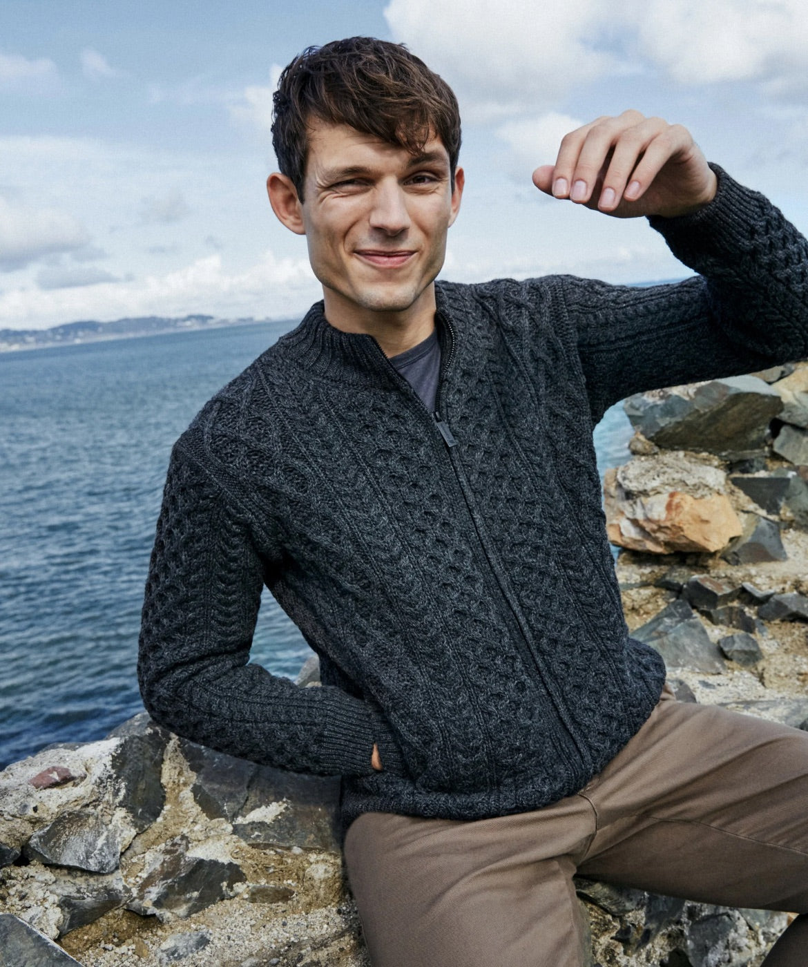 IrelandsEye Knitwear Ardross Aran Cardigan Graphite