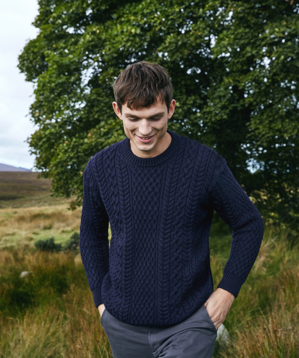 IrelandsEye Knitwear Cuileann Aran Crew Neck Sweater Navy
