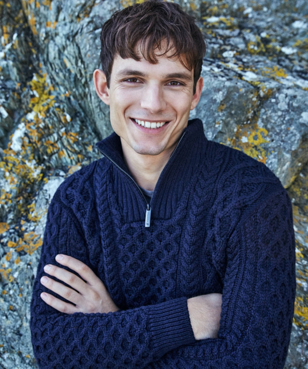 IrelandsEye Knitwear Dromore Aran Troyer Navy