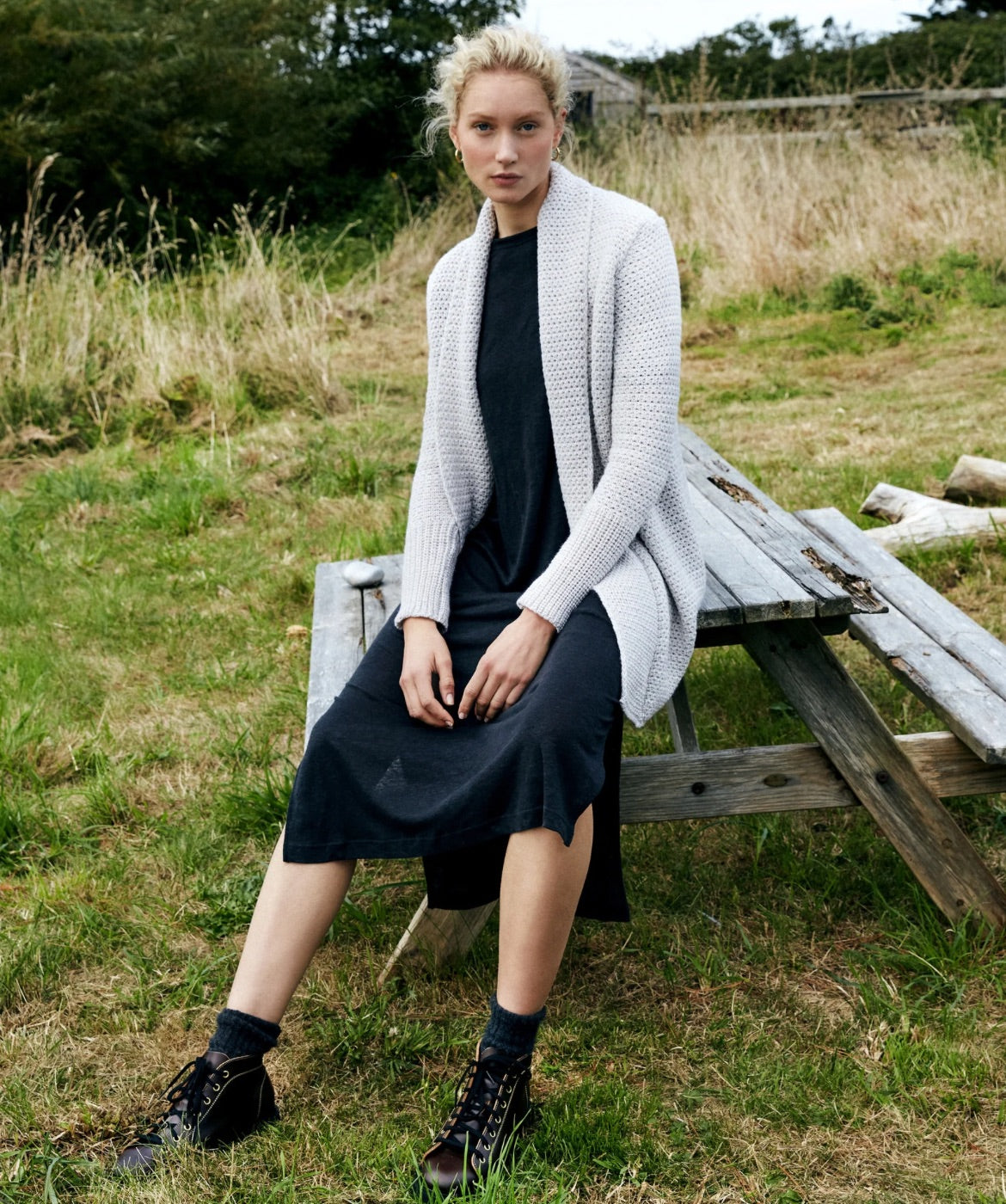 IrelandsEye Knitwear Kilcoole Textured Coatigan Silver Marl