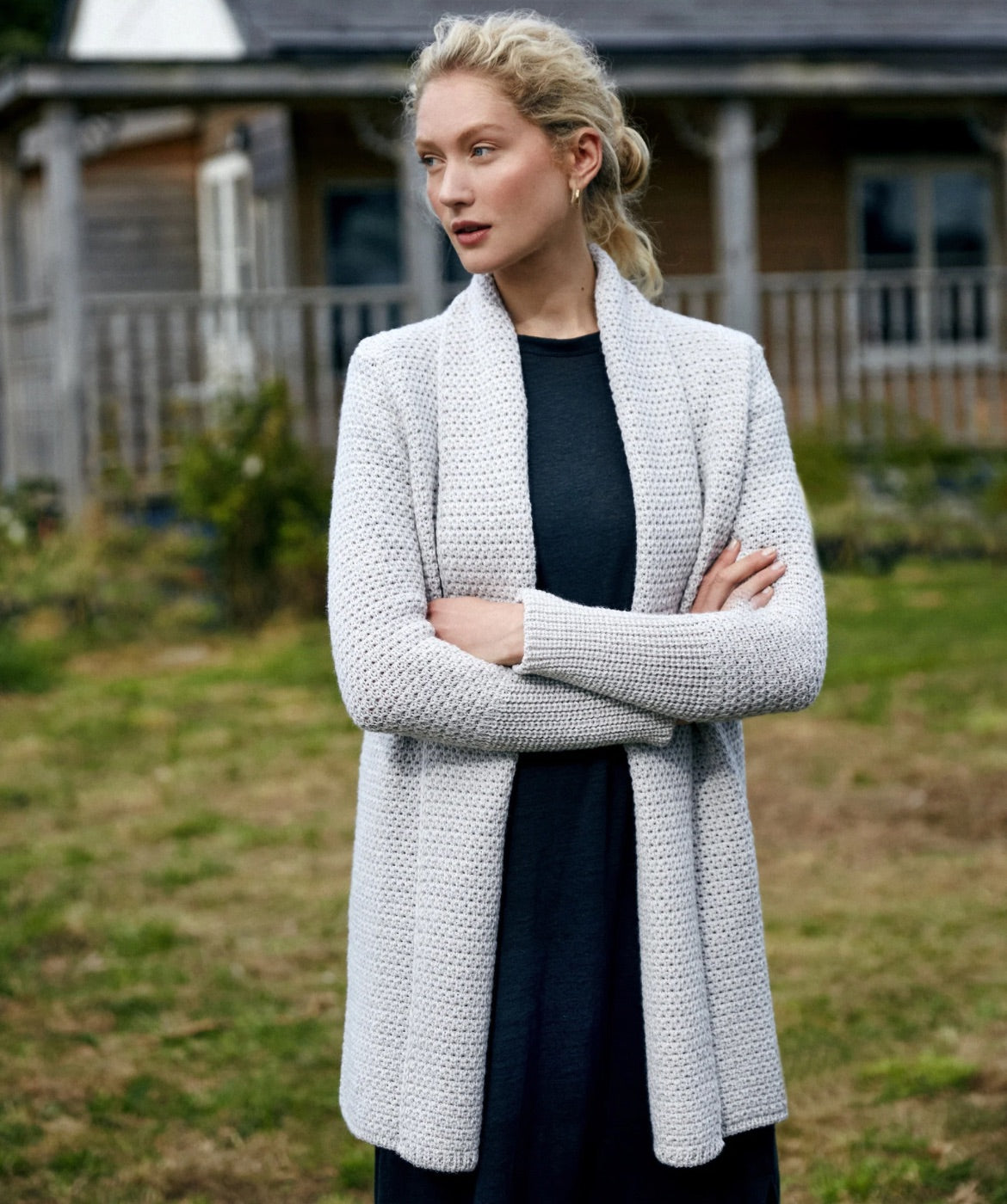 IrelandsEye Knitwear Kilcoole Textured Coatigan Silver Marl