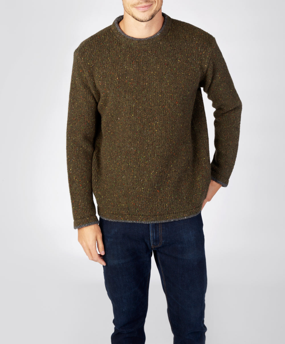 Mens Roundstone Sweater in Loden Irish Made Knitwear
