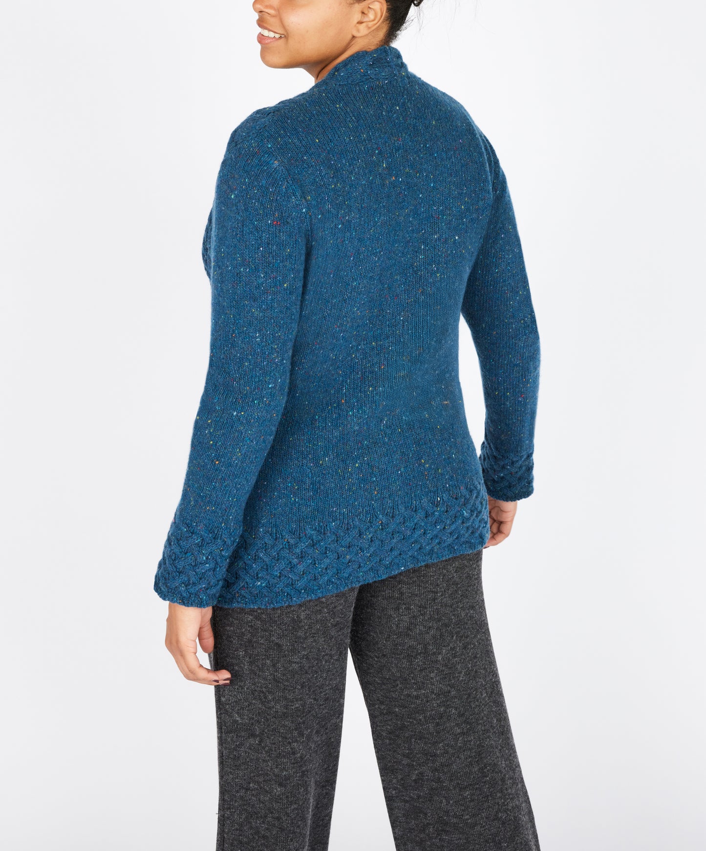 IrelandsEye Knitwear Horseshoe Cable Cardigan in Ink Marl